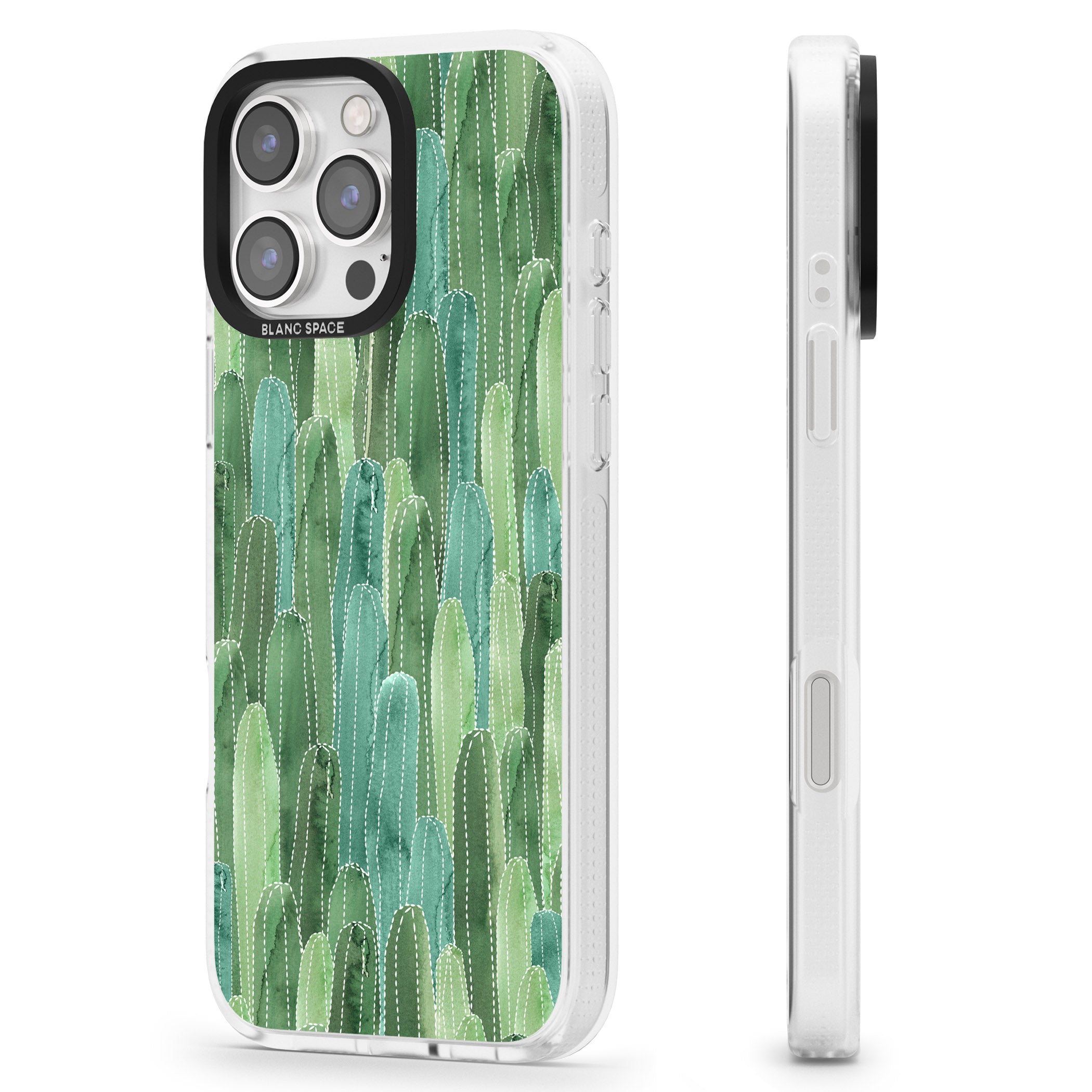 Skinny Cacti Pattern Design iPhone 16 Pro Max / 16 Pro Clear Case Impact Air - Blanc Space