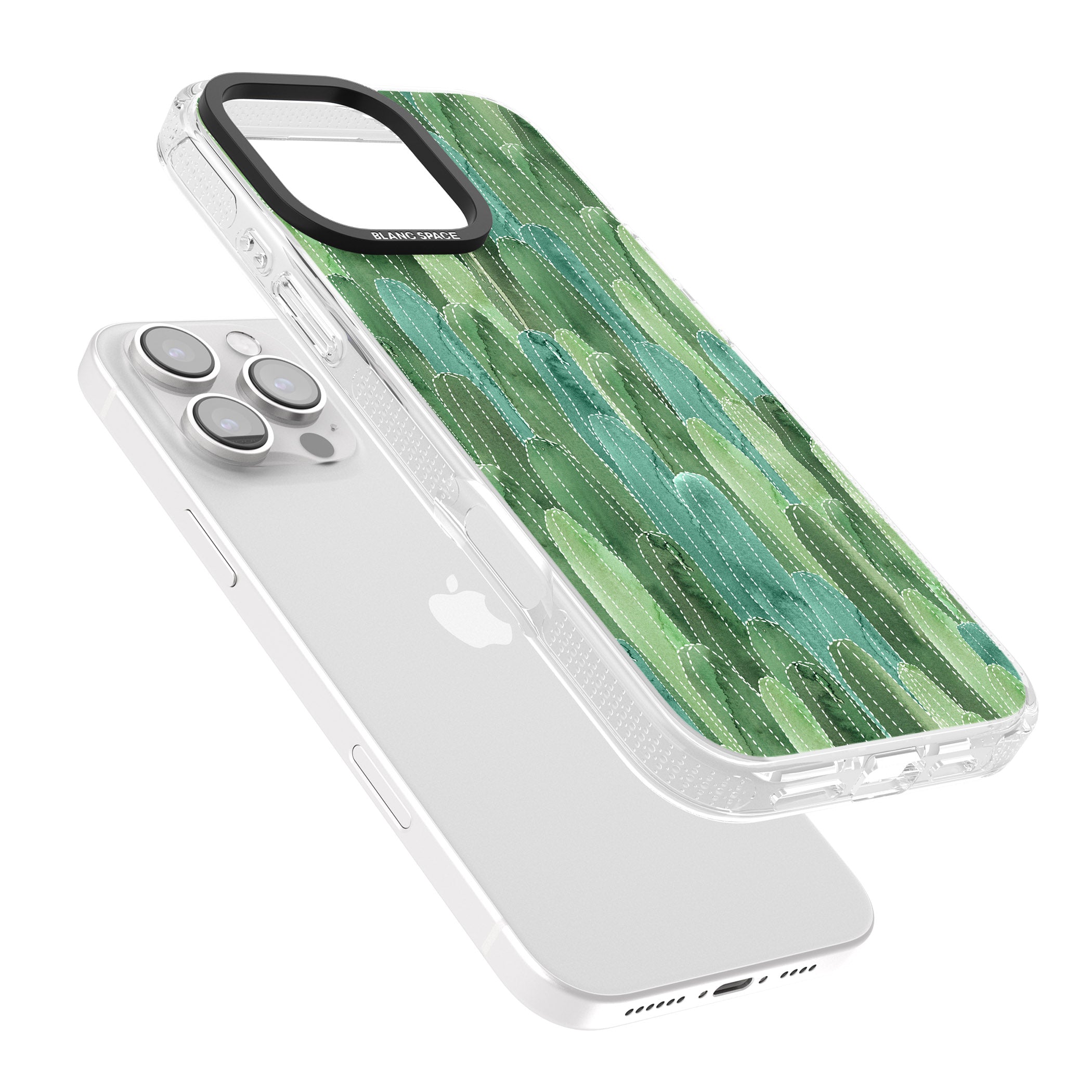 Skinny Cacti Pattern Design iPhone 16 Pro Max / 16 Pro Clear Case Impact Air - Blanc Space
