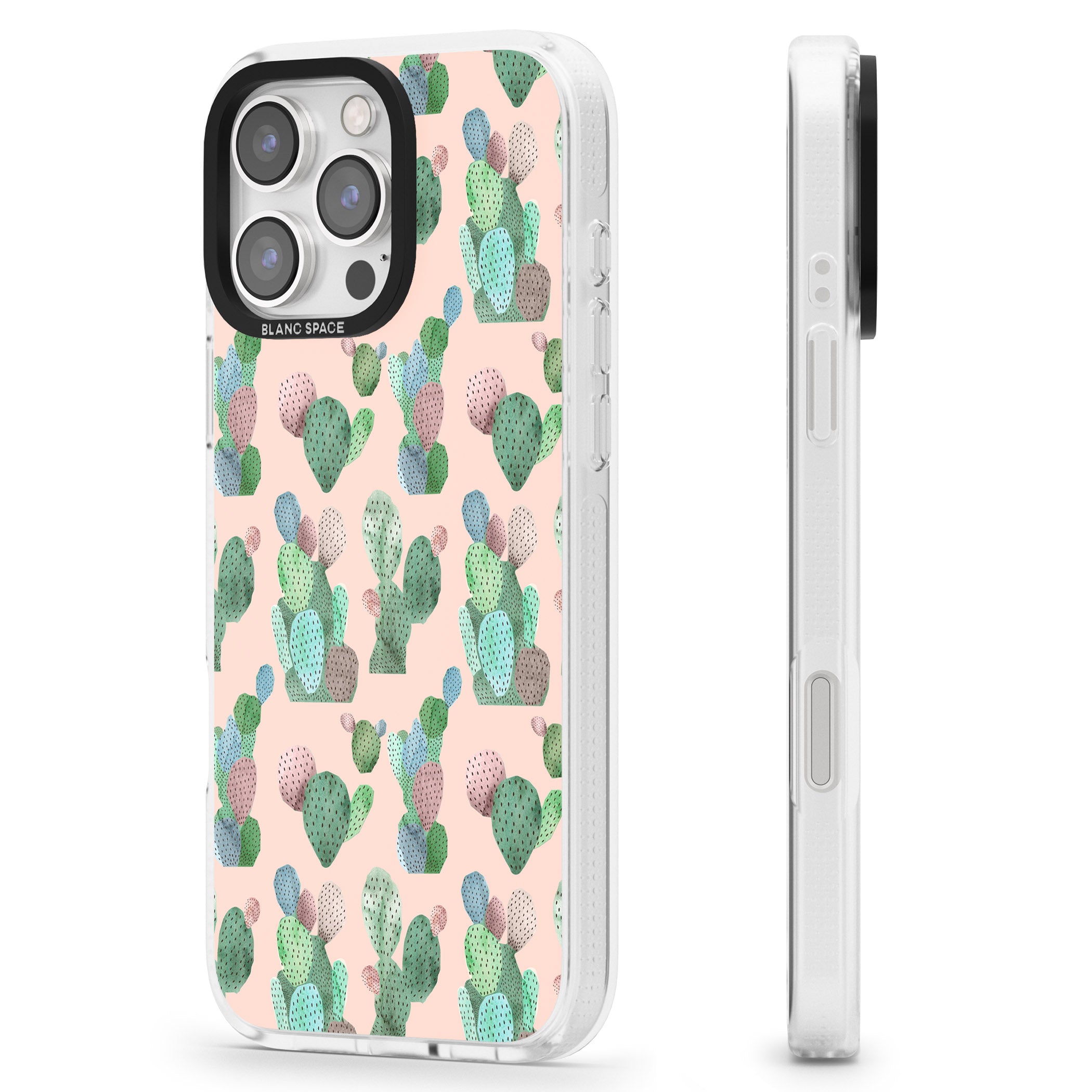 Pink Cactus Pattern Design iPhone 16 Pro Max / 16 Pro Clear Case Impact Air - Blanc Space