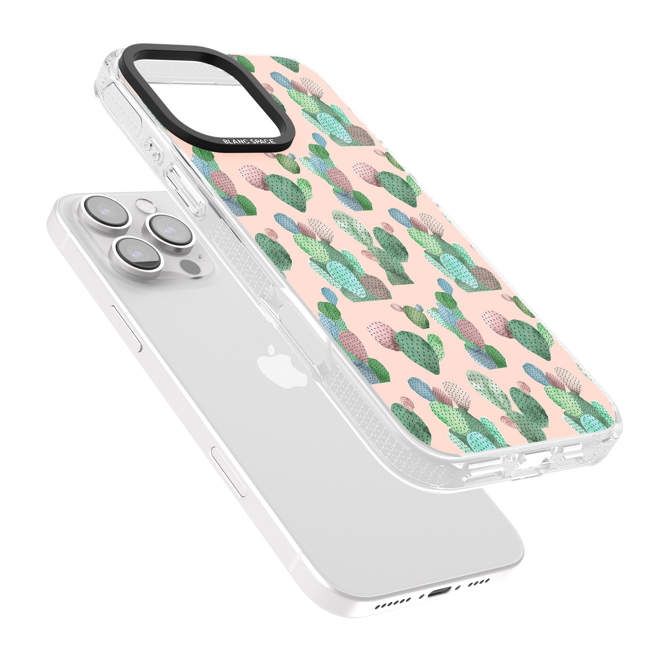 Pink Cactus Pattern Design iPhone 16 Pro Max / 16 Pro Clear Case Impact Air - Blanc Space