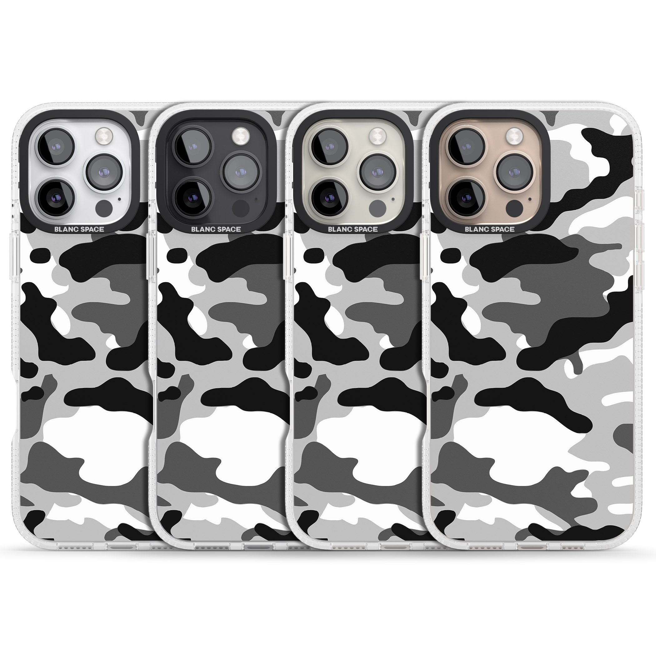 Grey Camo iPhone 16 Pro Max / 16 Pro Clear Case Impact Air - Blanc Space