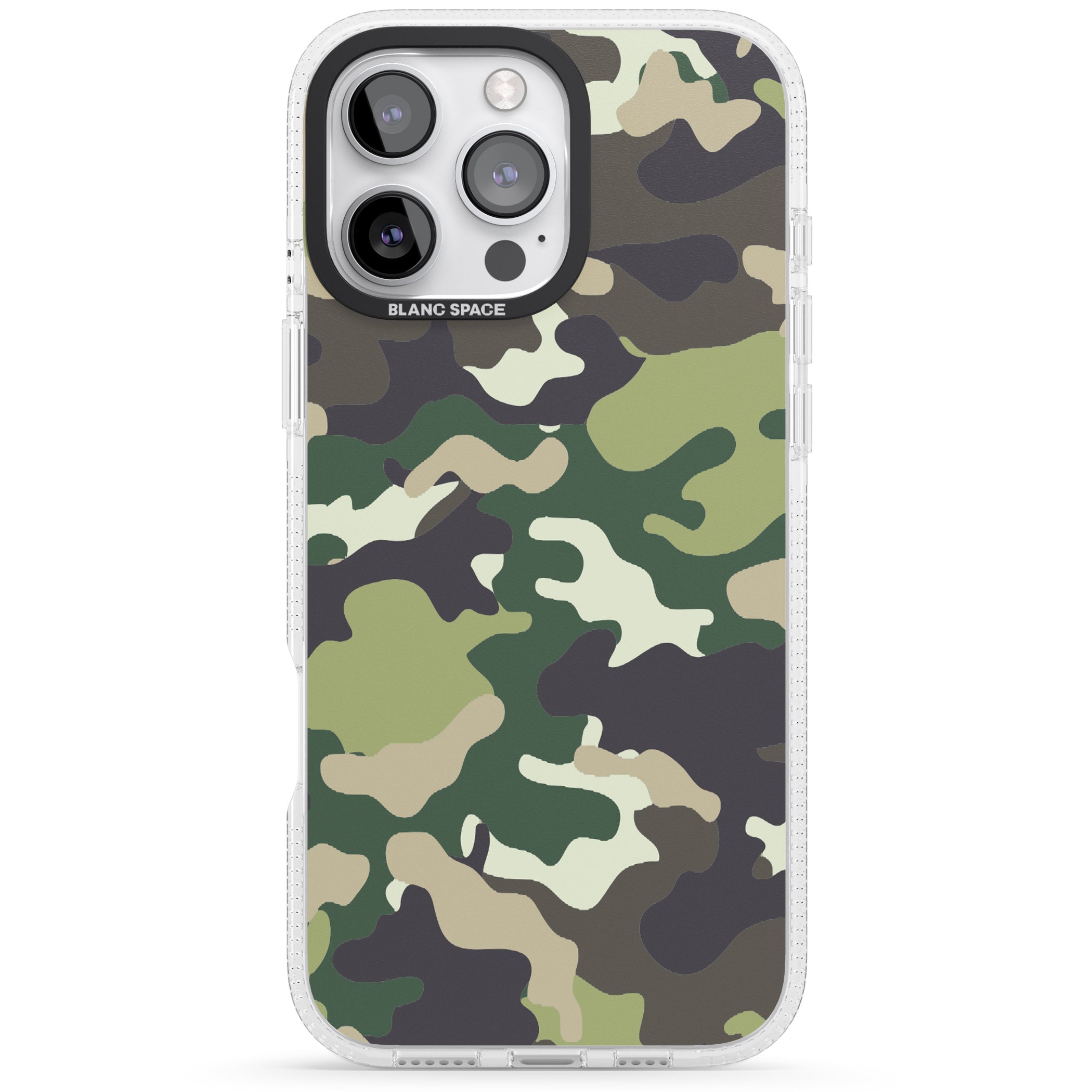 Green Camo iPhone 16 Pro Max / 16 Pro Clear Case Impact Air - Blanc Space