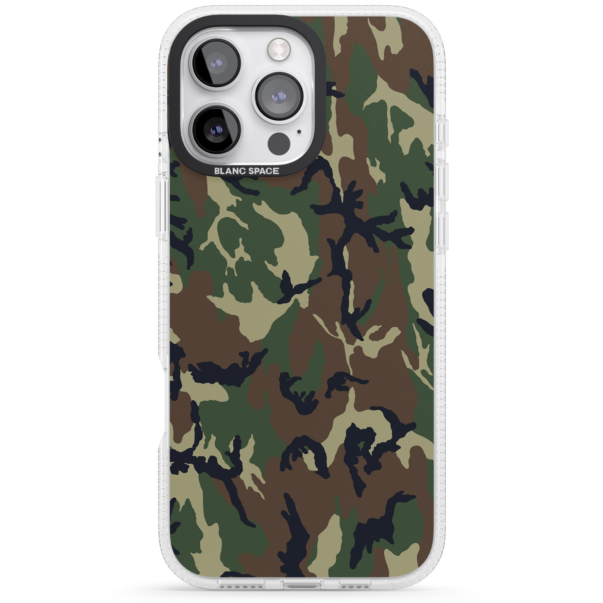 Forest Green Camo iPhone 16 Pro Max / 16 Pro Clear Case Impact Air - Blanc Space