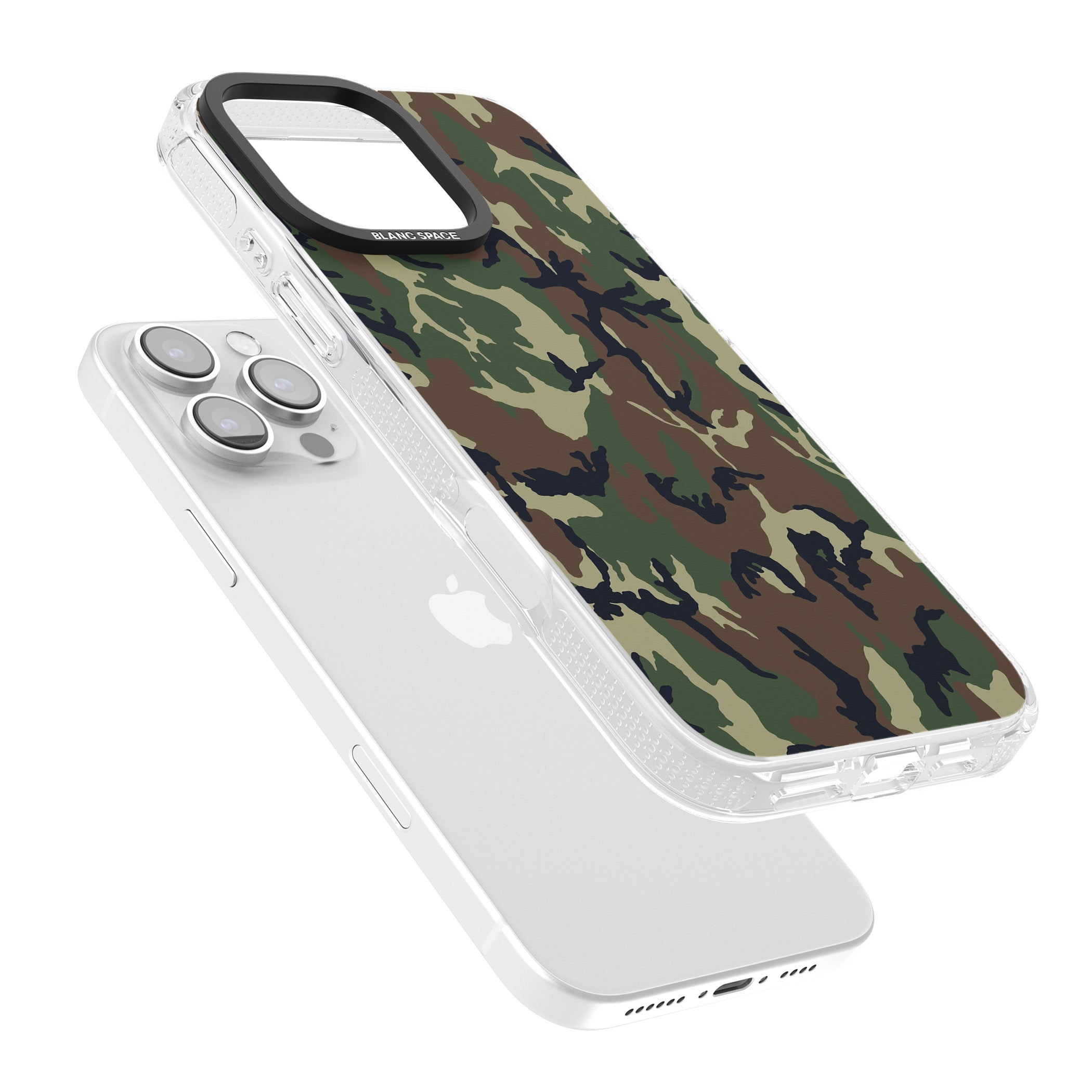 Forest Green Camo iPhone 16 Pro Max / 16 Pro Clear Case Impact Air - Blanc Space