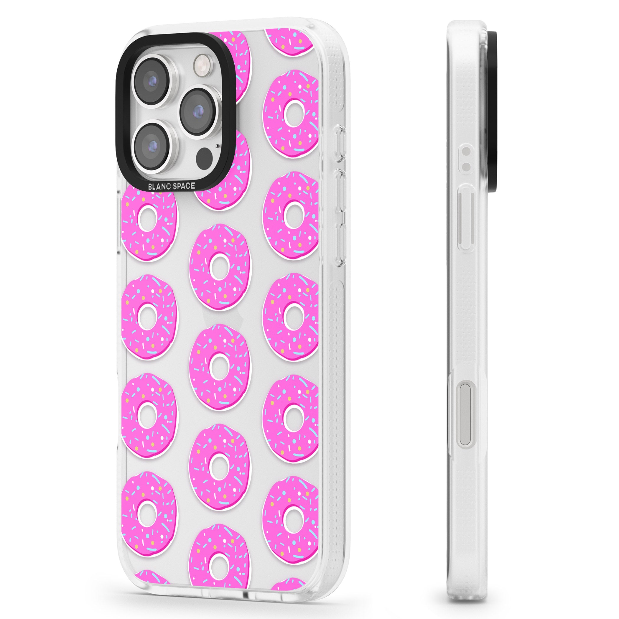 Pink Donut Pattern iPhone 16 Pro Max / 16 Pro Clear Case Impact Air - Blanc Space