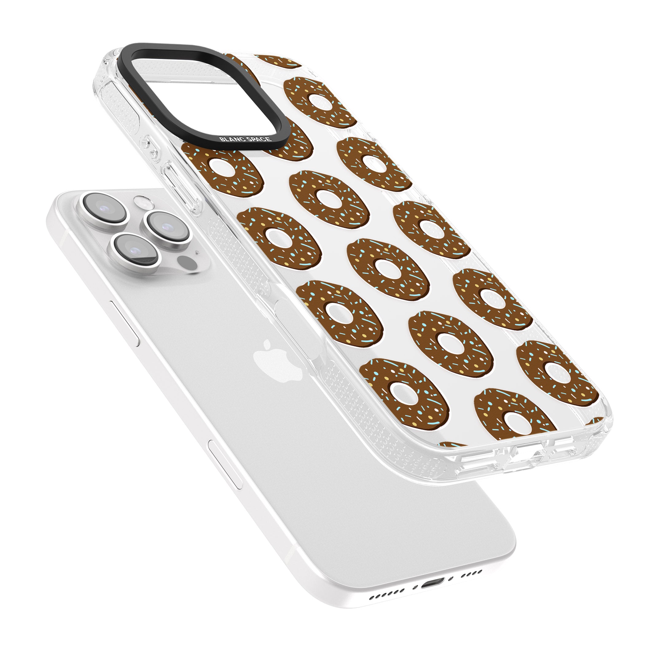 Chocolate Donut Pattern iPhone 16 Pro Max / 16 Pro Clear Case Impact Air - Blanc Space