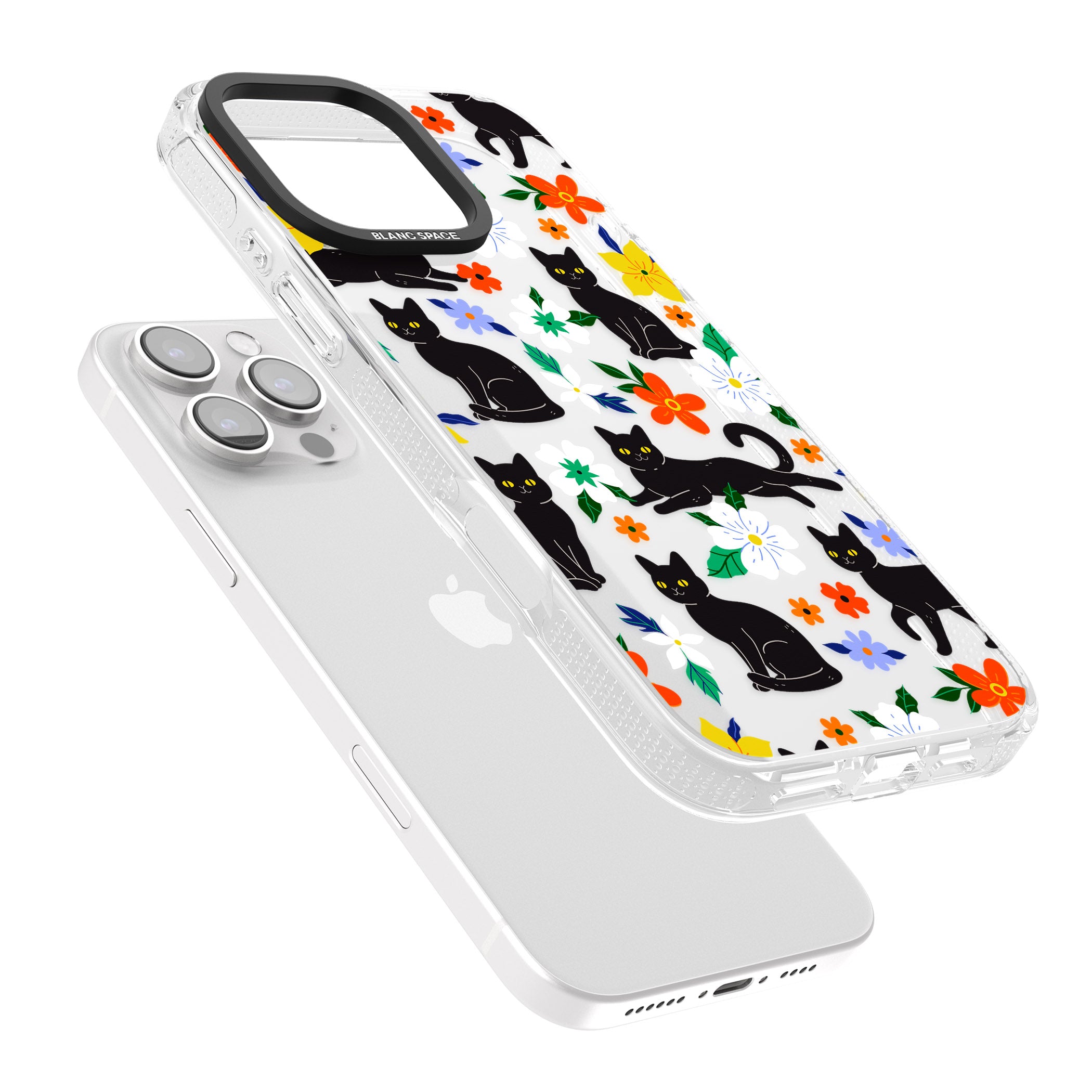 Cats & Flowers iPhone 16 Pro Max / 16 Pro Clear Case Impact Air - Blanc Space