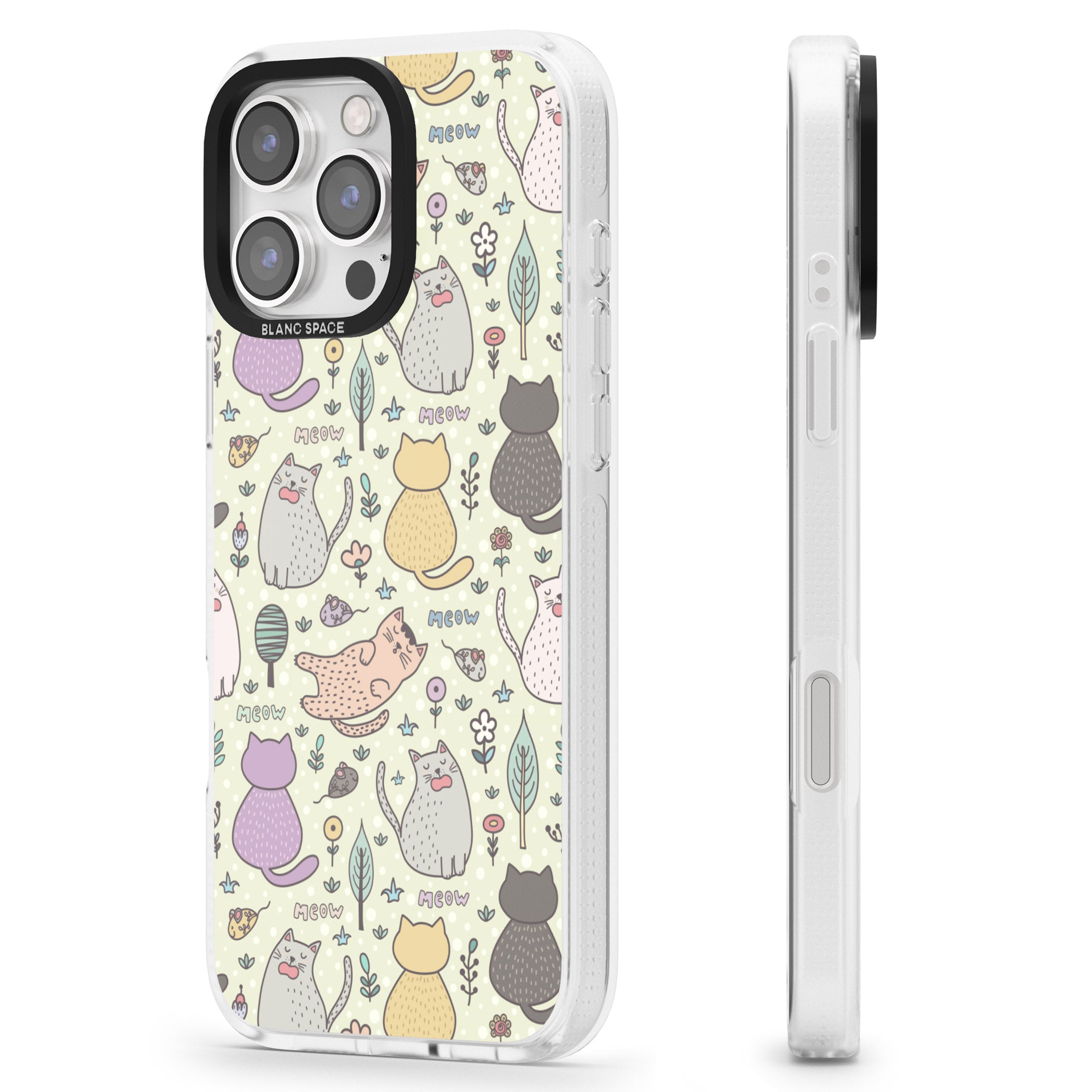 Cat Pattern Cream iPhone 16 Pro Max / 16 Pro Clear Case Impact Air - Blanc Space