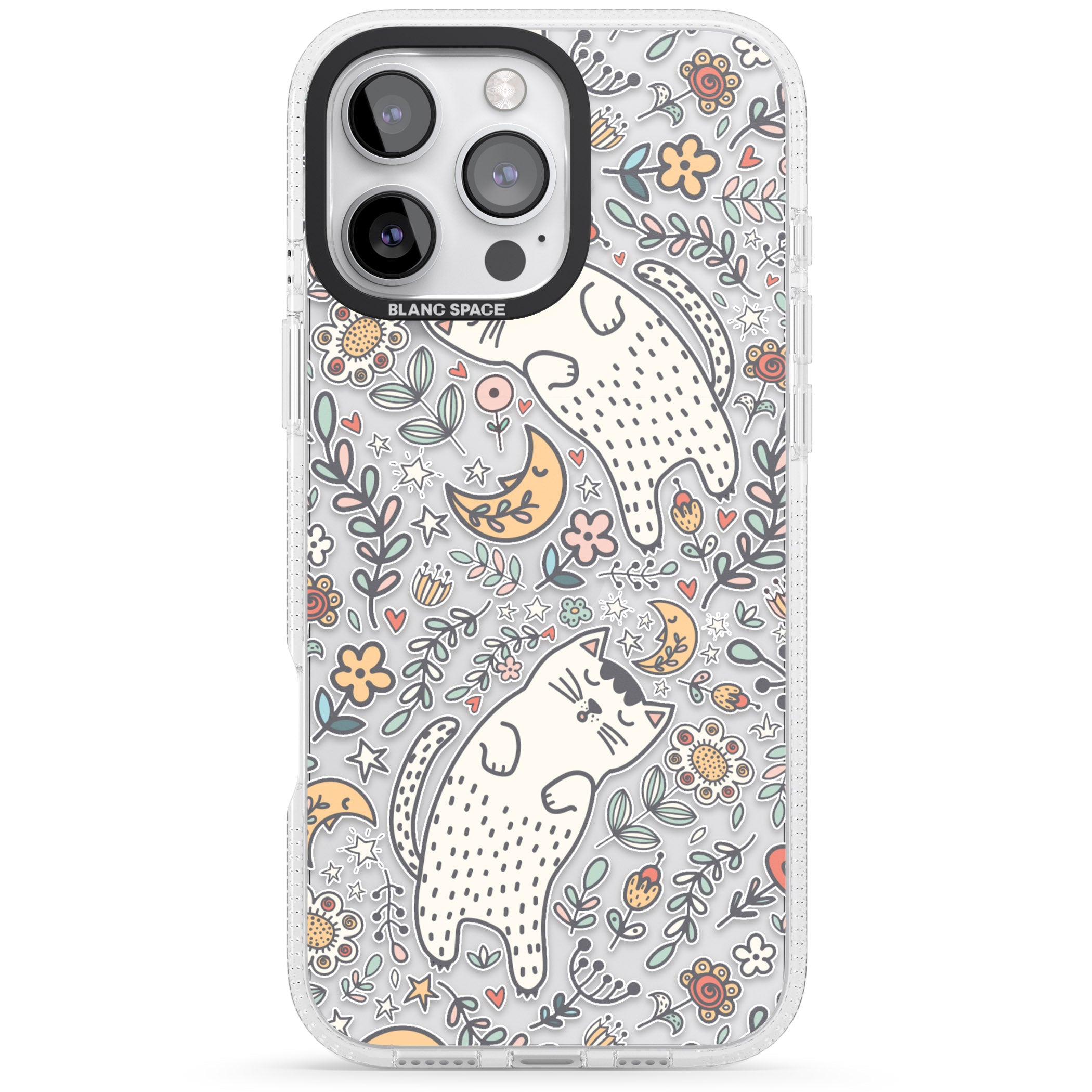 Sleeping Cat Pattern iPhone 16 Pro Max / 16 Pro Clear Case Impact Air - Blanc Space