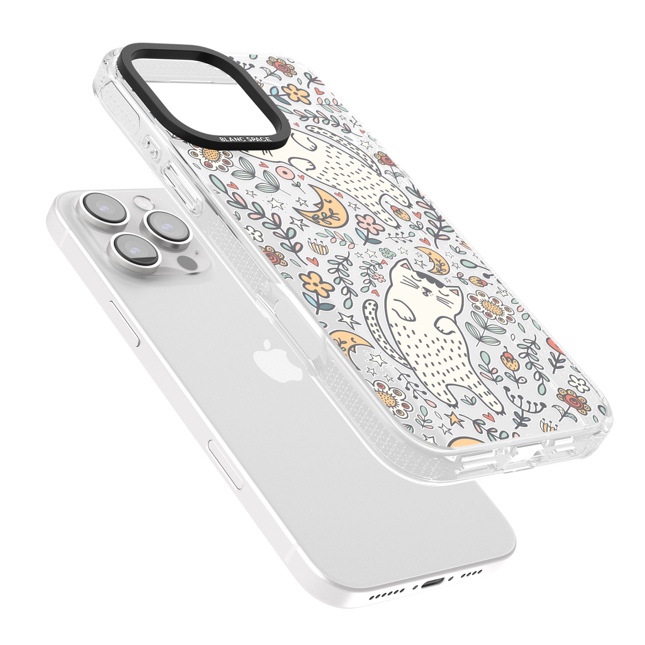 Sleeping Cat Pattern iPhone 16 Pro Max / 16 Pro Clear Case Impact Air - Blanc Space