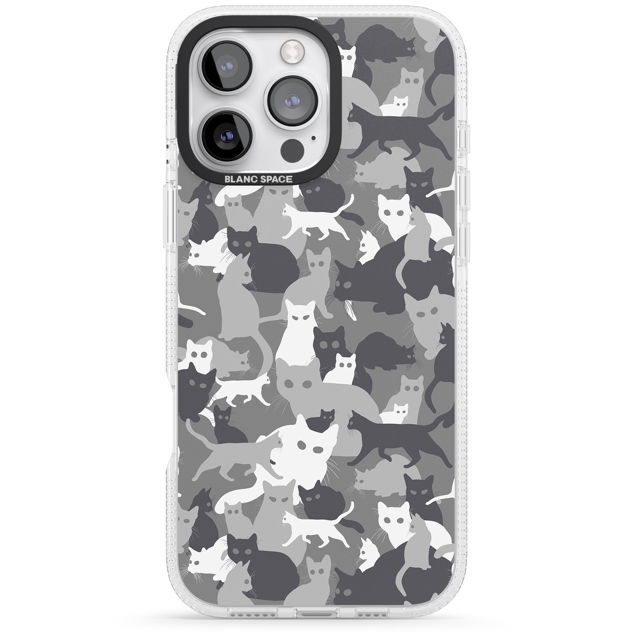 Dark Grey Cat Camouflage Pattern iPhone 16 Pro Max / 16 Pro Clear Case Impact Air - Blanc Space
