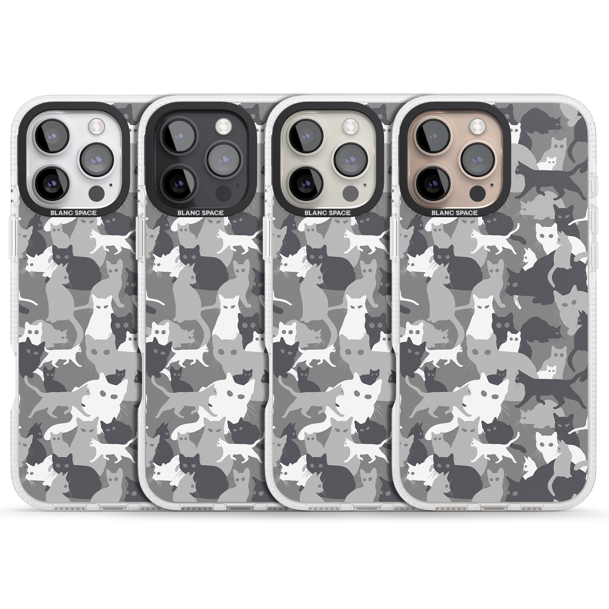 Dark Grey Cat Camouflage Pattern iPhone 16 Pro Max / 16 Pro Clear Case Impact Air - Blanc Space