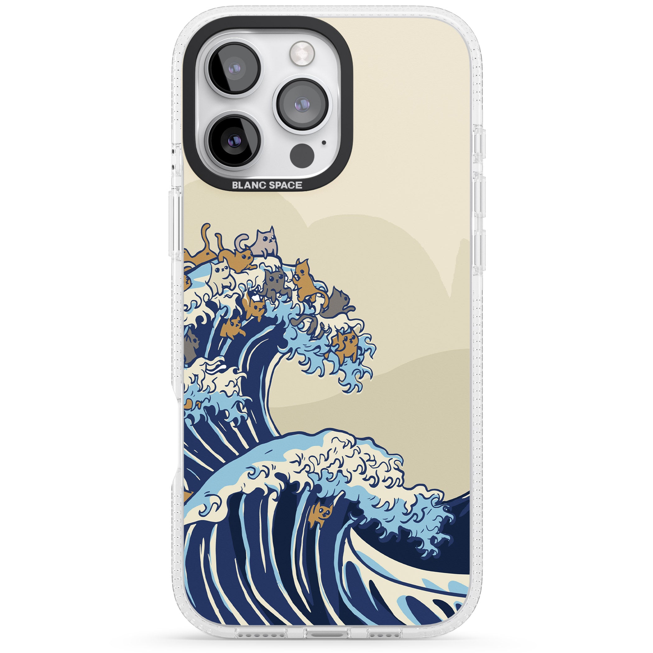 The Great Cat Wave iPhone 16 Pro Max / 16 Pro Clear Case Impact Air - Blanc Space