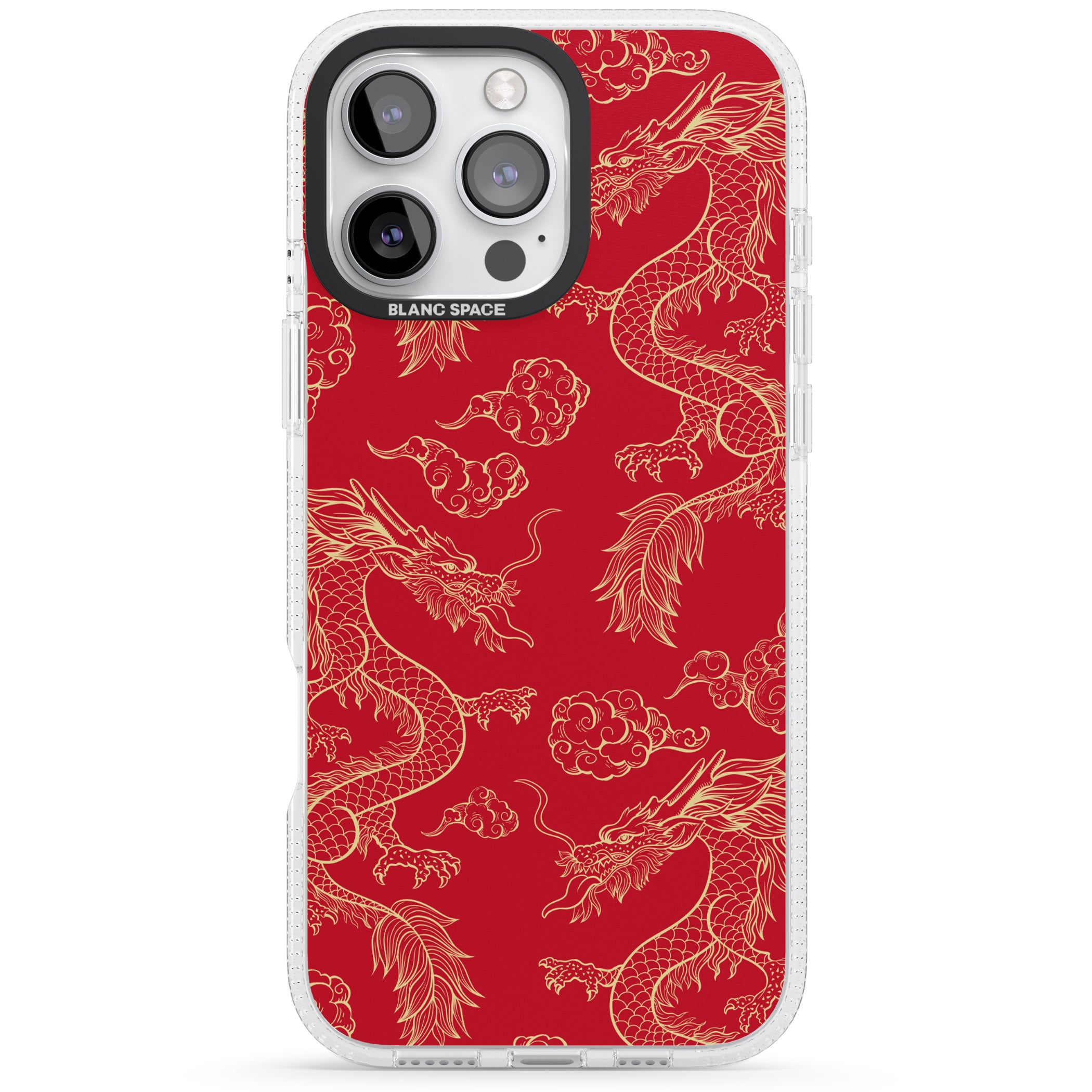 Red and Gold Dragon Pattern iPhone 16 Pro Max / 16 Pro Clear Case Impact Air - Blanc Space