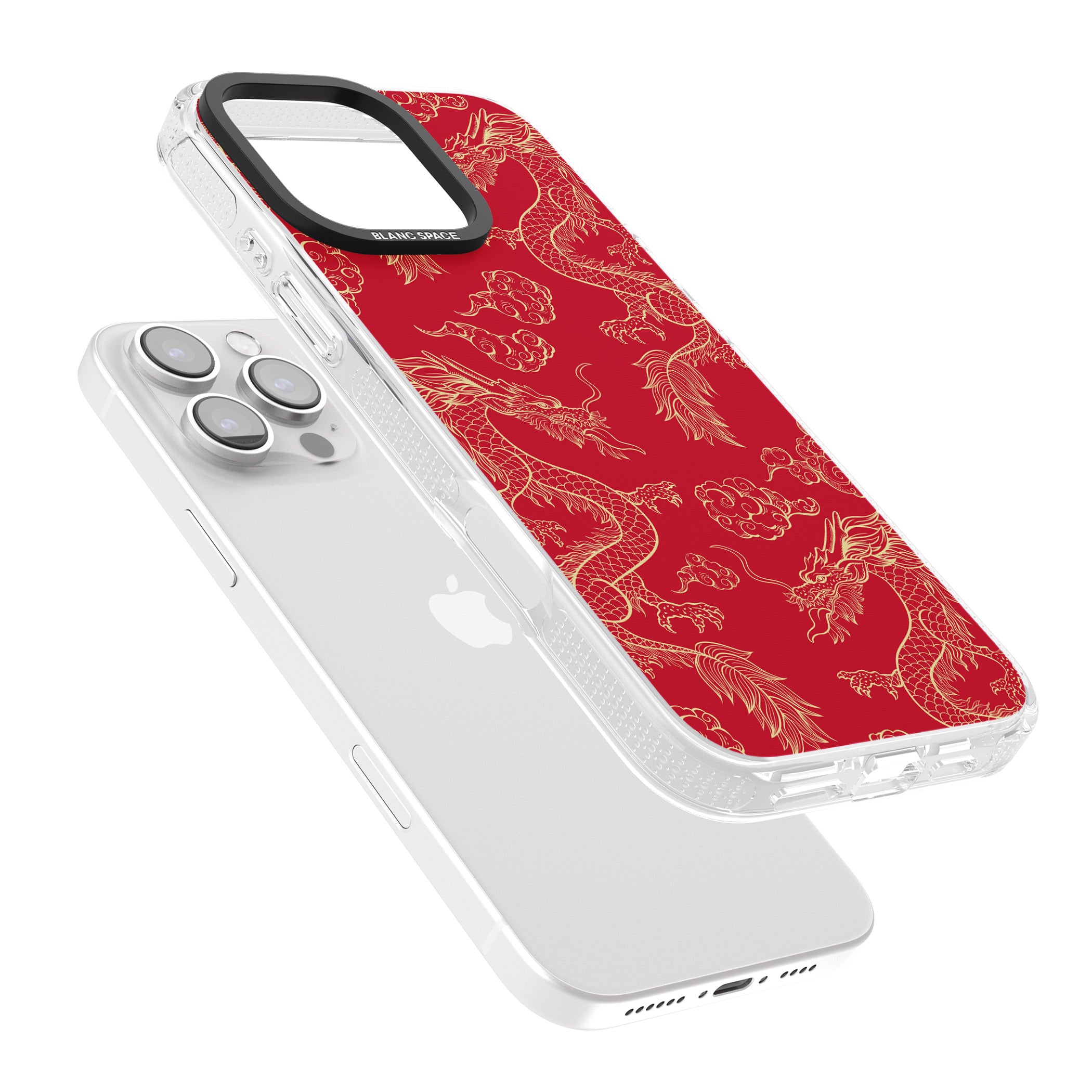 Red and Gold Dragon Pattern iPhone 16 Pro Max / 16 Pro Clear Case Impact Air - Blanc Space