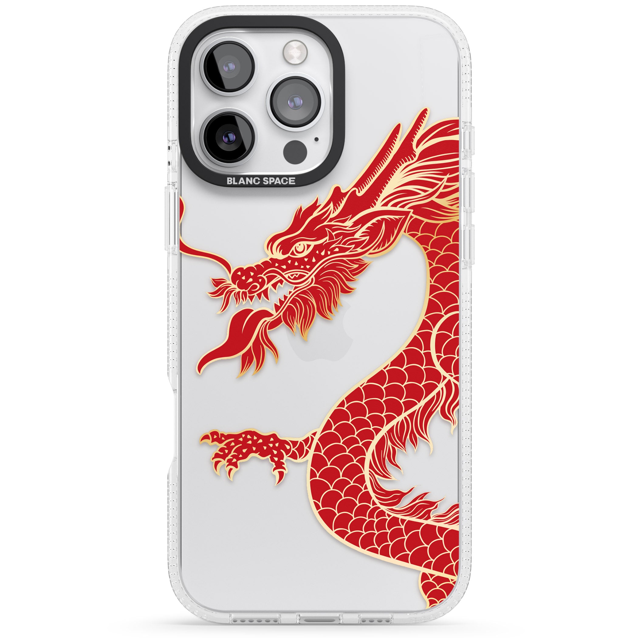 Large Red Dragon iPhone 16 Pro Max / 16 Pro Clear Case Impact Air - Blanc Space
