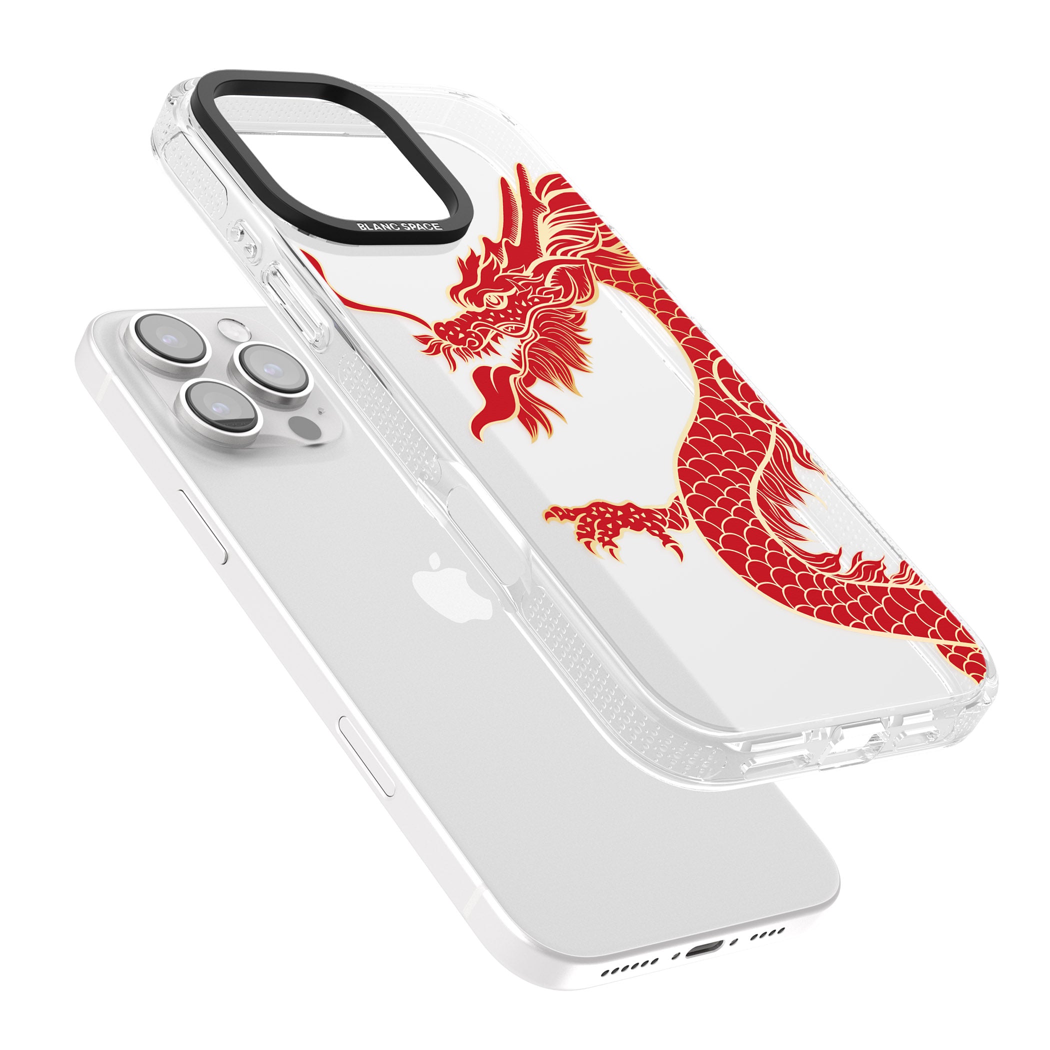 Large Red Dragon iPhone 16 Pro Max / 16 Pro Clear Case Impact Air - Blanc Space