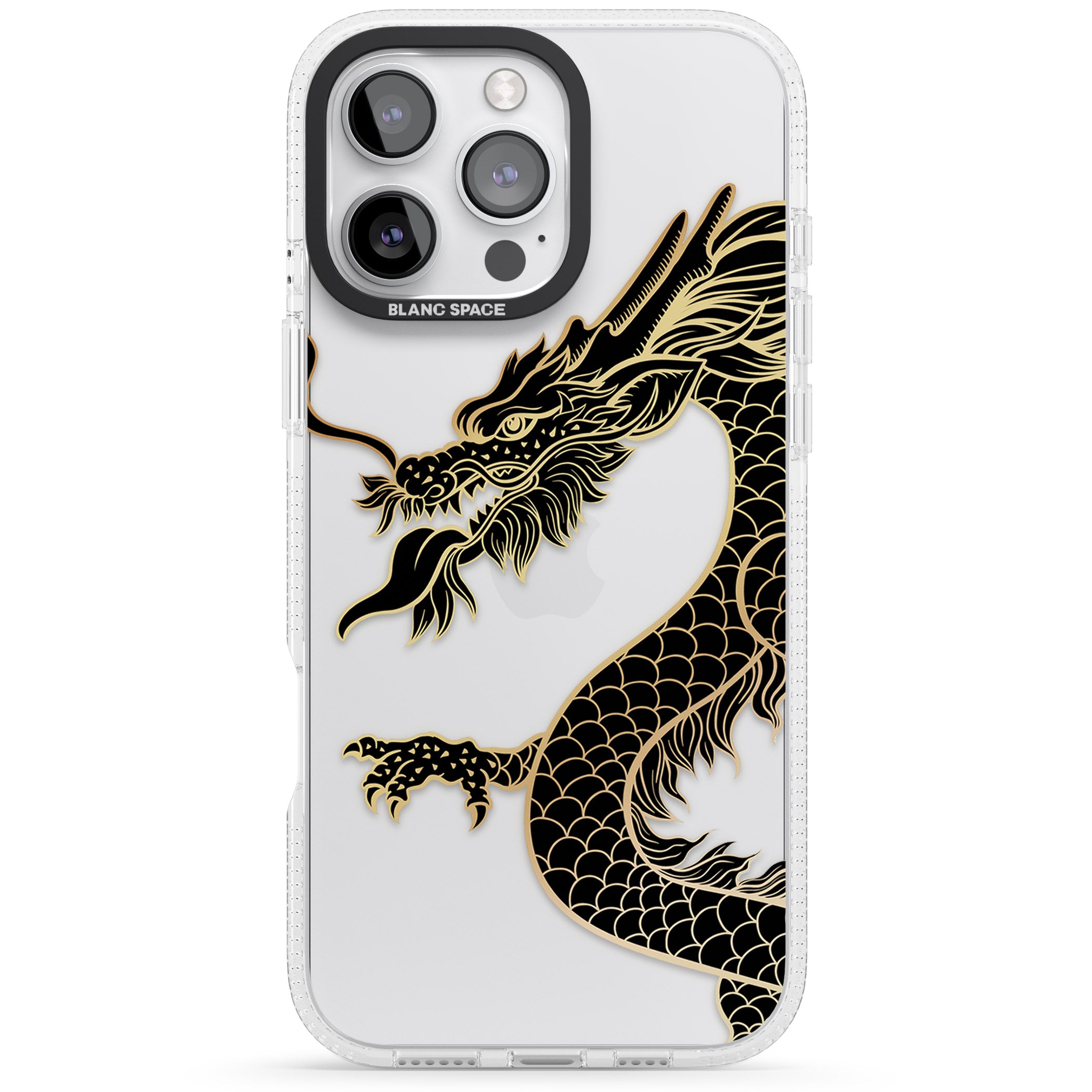 Large Black Dragon iPhone 16 Pro Max / 16 Pro Clear Case Impact Air - Blanc Space