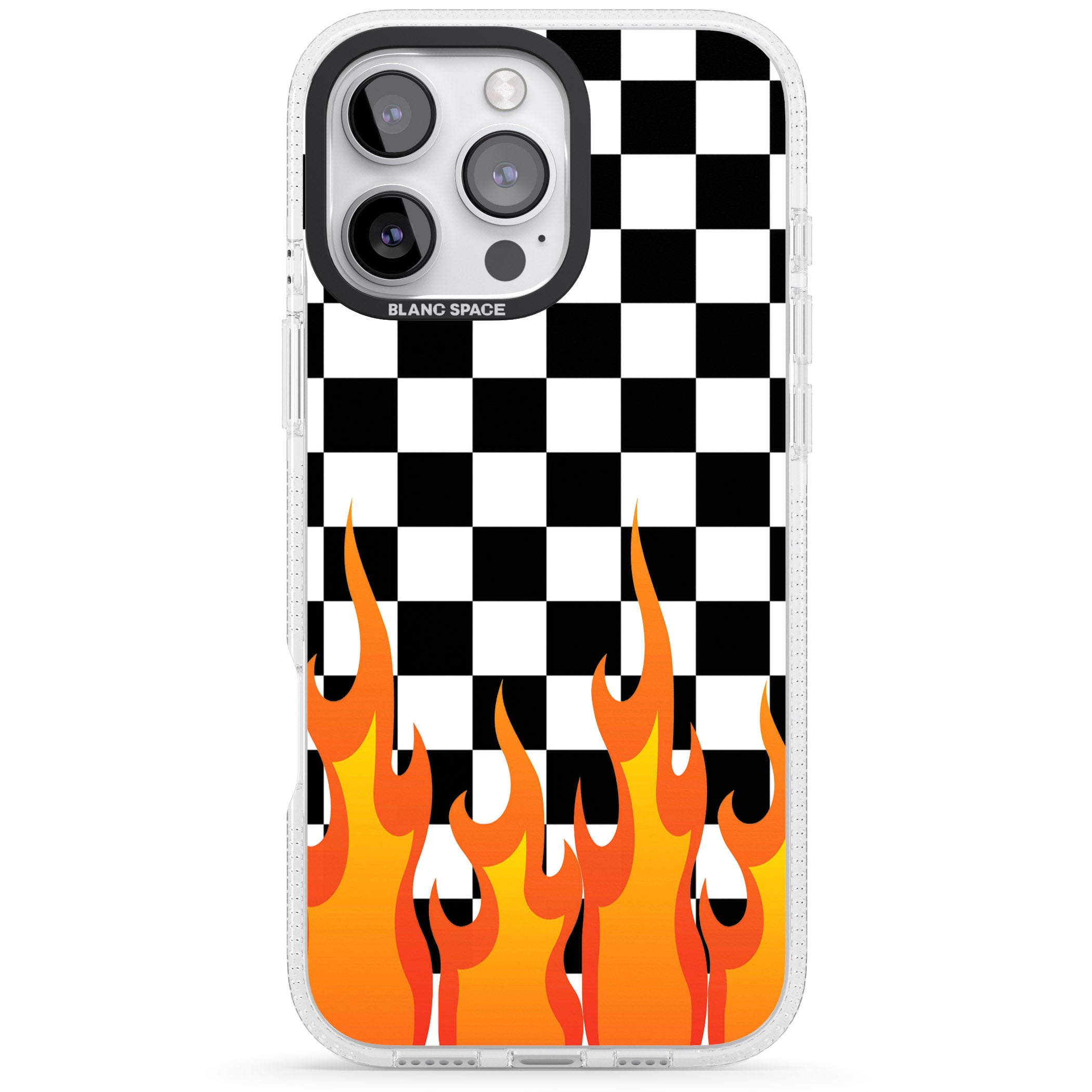 Checkered Fire iPhone 16 Pro Max / 16 Pro Clear Case Impact Air - Blanc Space