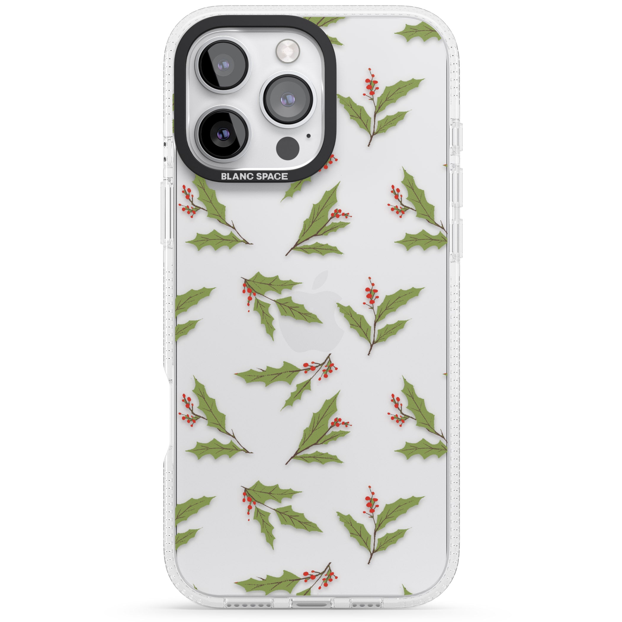 Christmas Holly Pattern iPhone 16 Pro Max / 16 Pro Clear Case Impact Air - Blanc Space