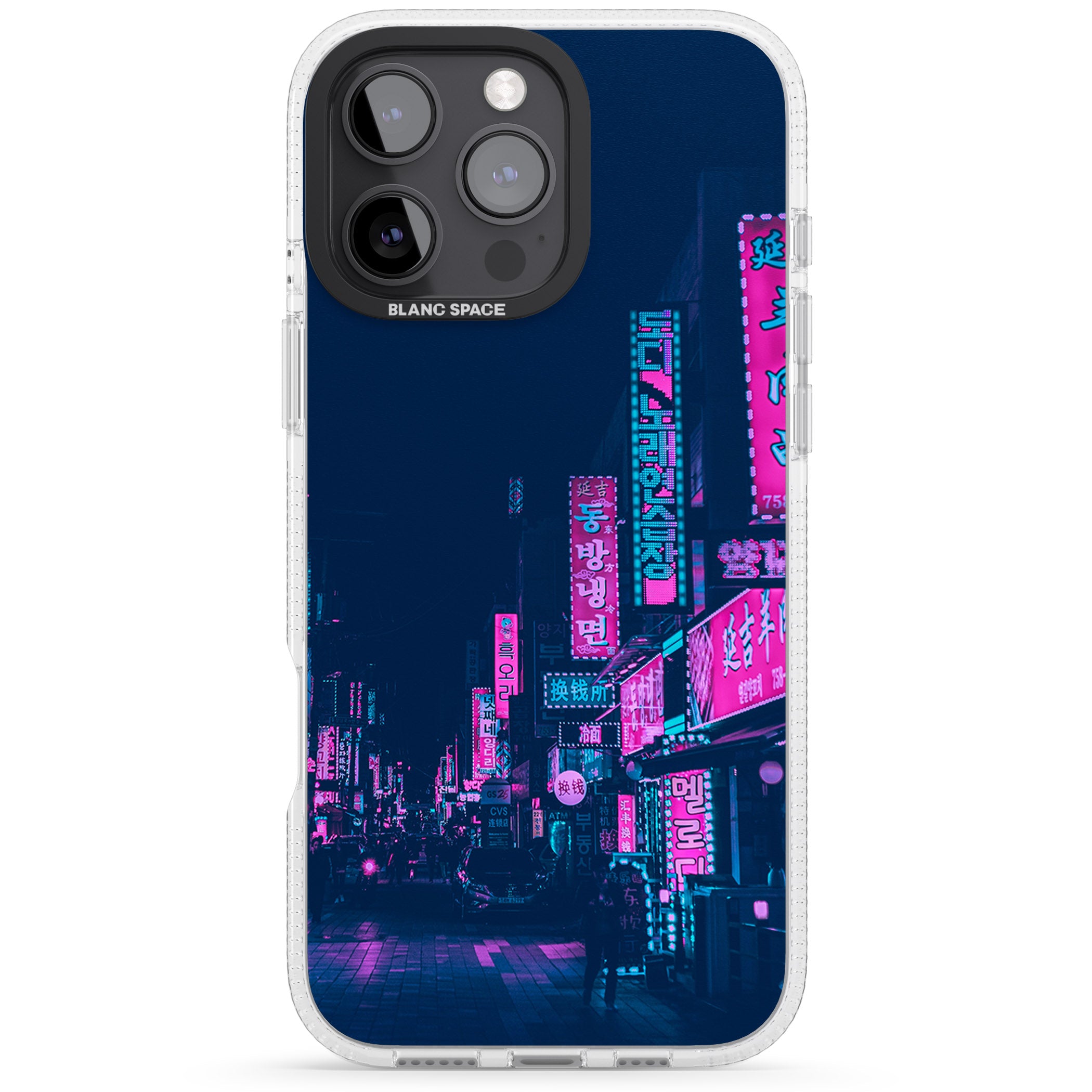 Pink & Turquoise - Neon Cities iPhone 16 Pro Max / 16 Pro Clear Case Impact Air - Blanc Space