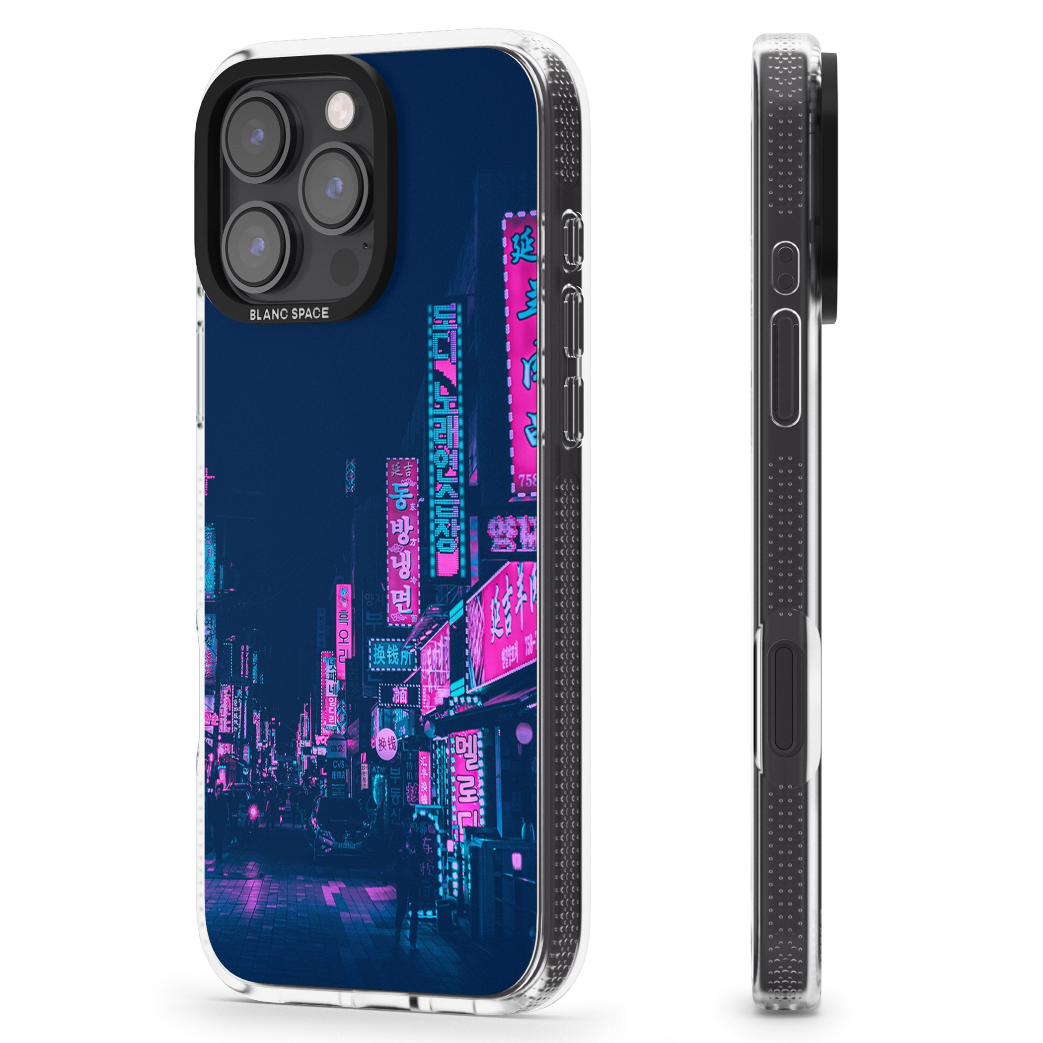 Pink & Turquoise - Neon Cities iPhone 16 Pro Max / 16 Pro Clear Case Impact Air - Blanc Space