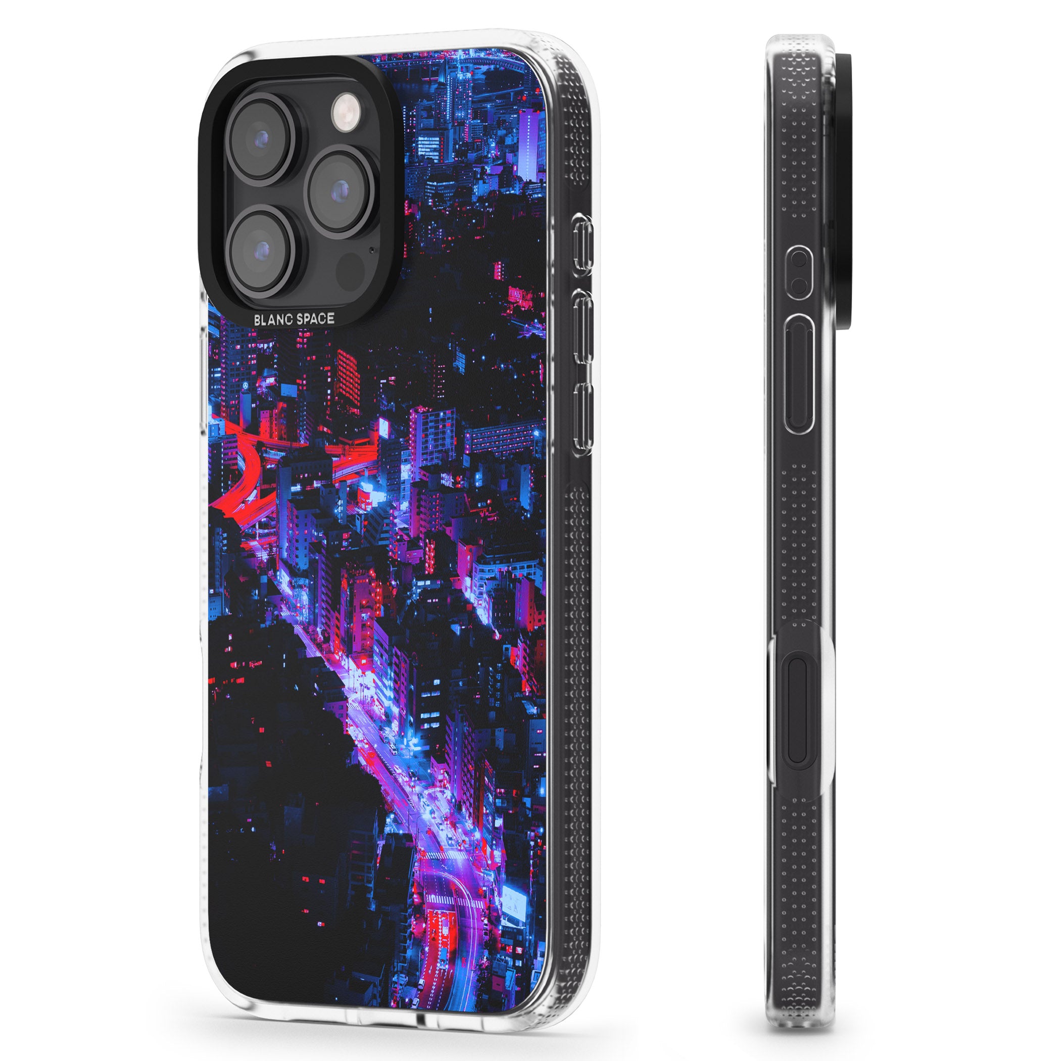 Arial City View - Neon Cities Photographs iPhone 16 Pro Max / 16 Pro Clear Case Impact Air - Blanc Space