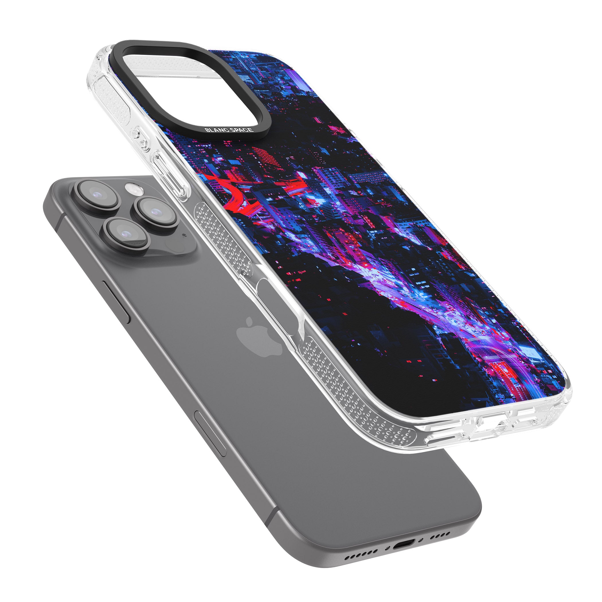 Arial City View - Neon Cities Photographs iPhone 16 Pro Max / 16 Pro Clear Case Impact Air - Blanc Space