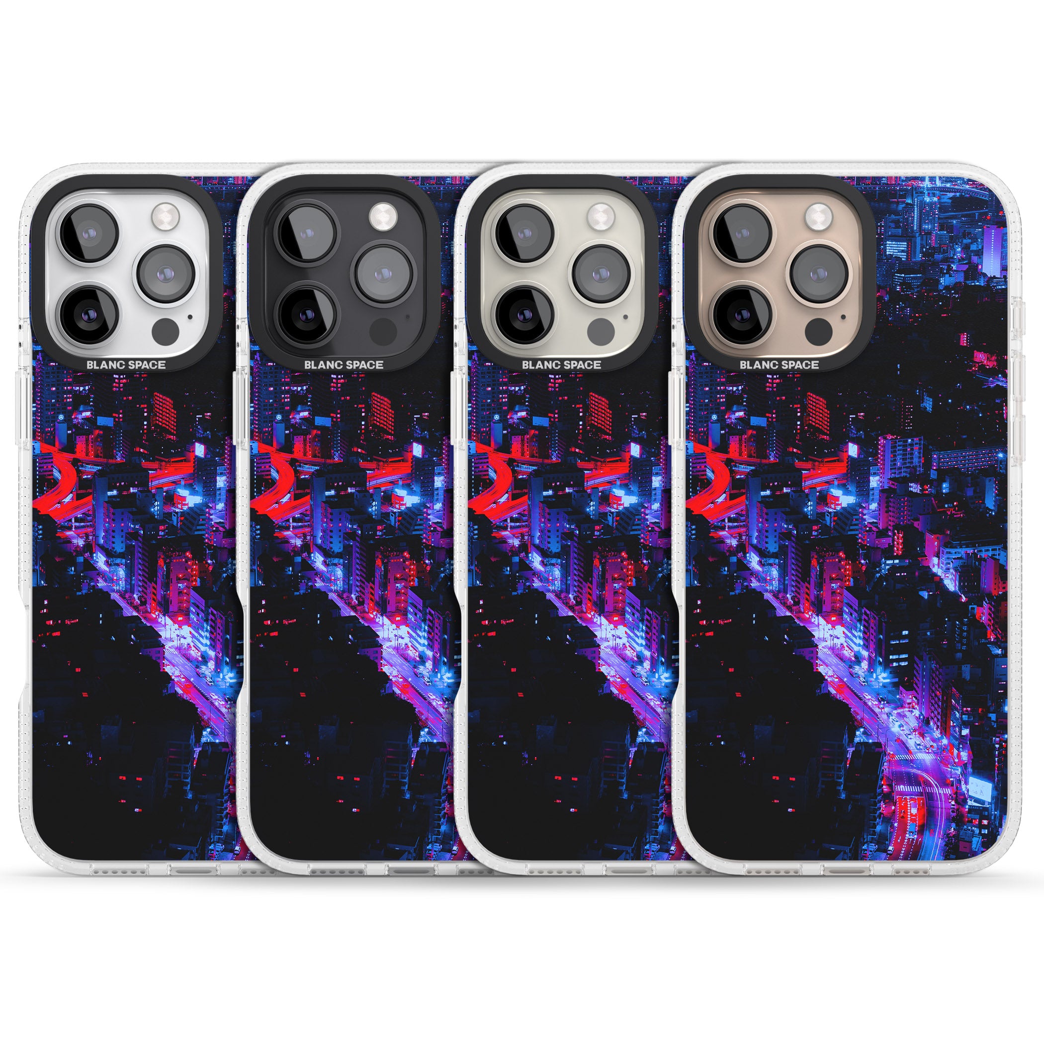 Arial City View - Neon Cities Photographs iPhone 16 Pro Max / 16 Pro Clear Case Impact Air - Blanc Space
