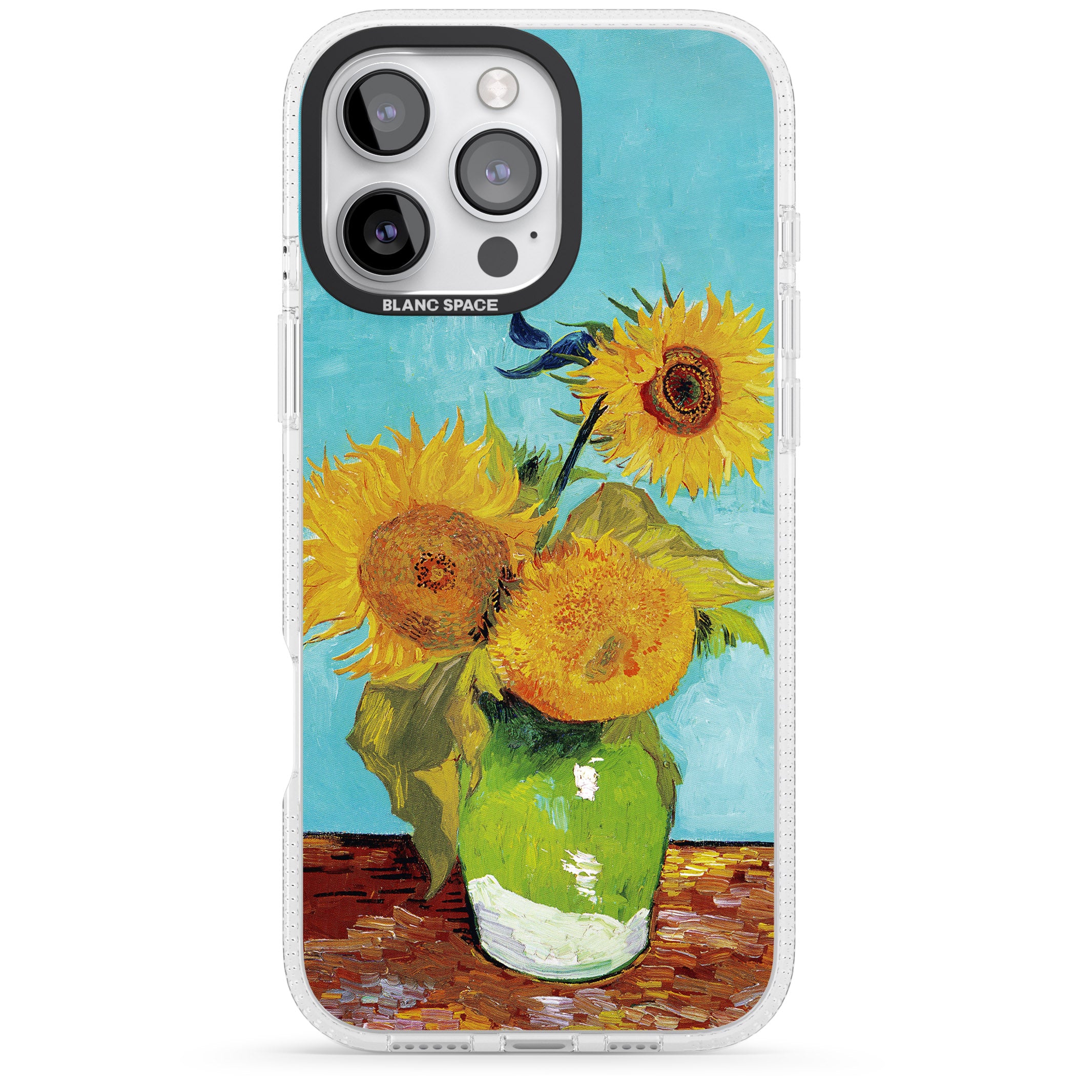 Vase with Three Sunflowers iPhone 16 Pro Max / 16 Pro Clear Case Impact Air - Blanc Space