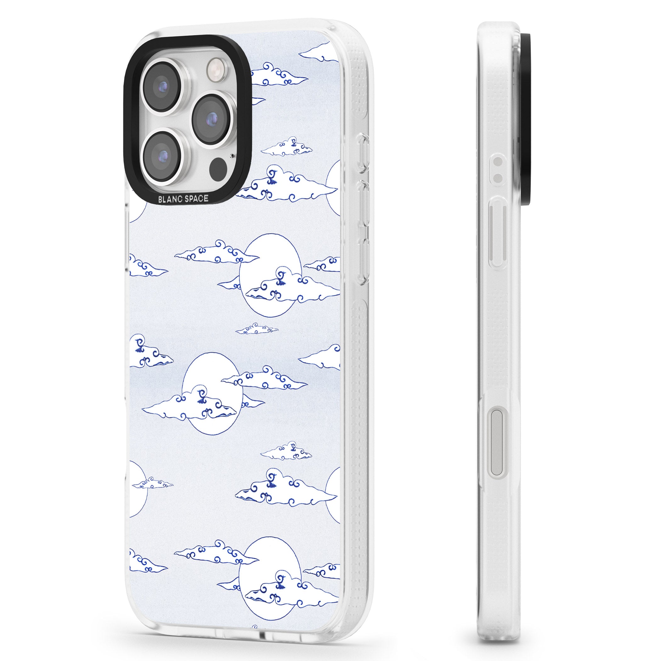 Moon & Clouds iPhone 16 Pro Max / 16 Pro Clear Case Impact Air - Blanc Space