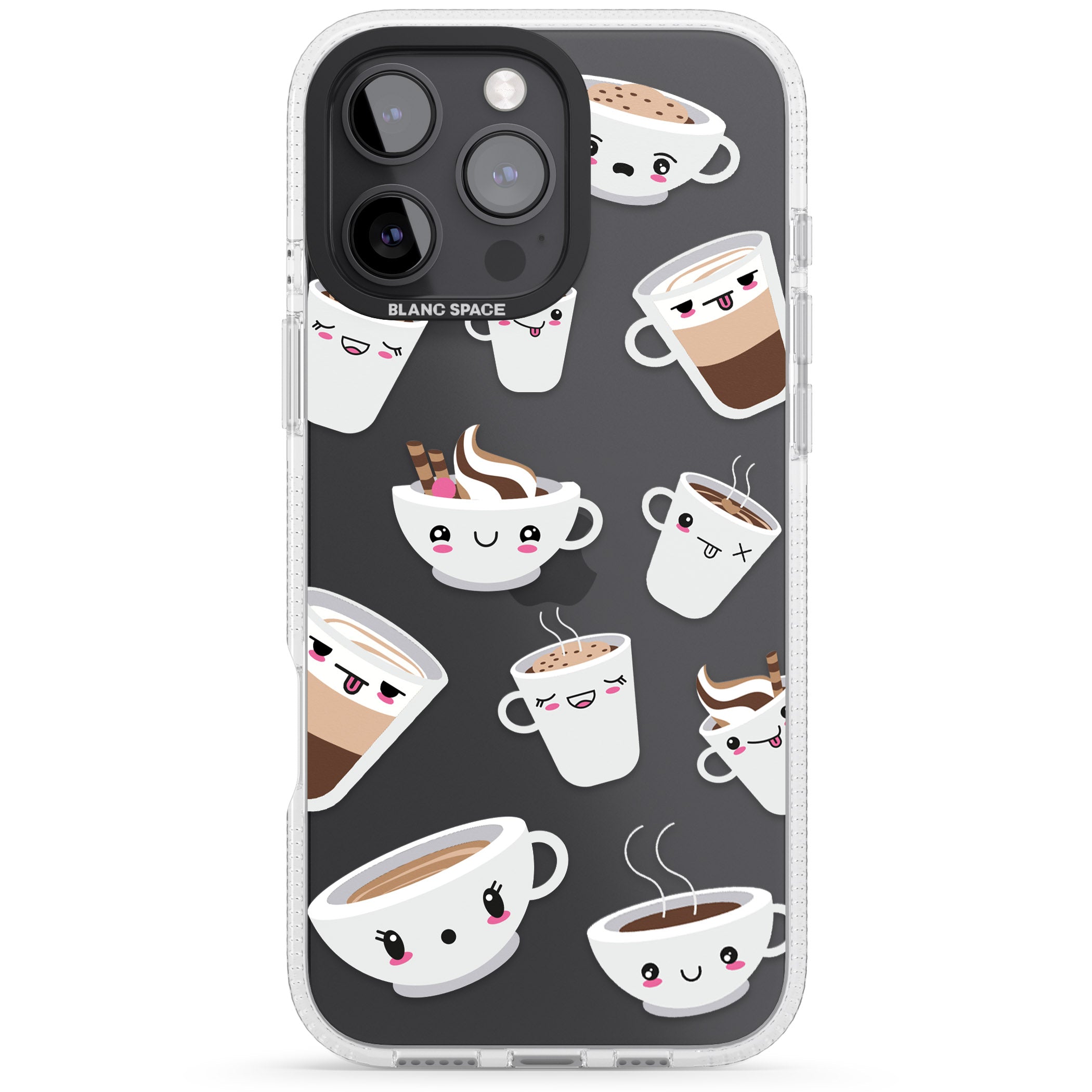 Coffee Faces iPhone 16 Pro Max / 16 Pro Clear Case Impact Air - Blanc Space