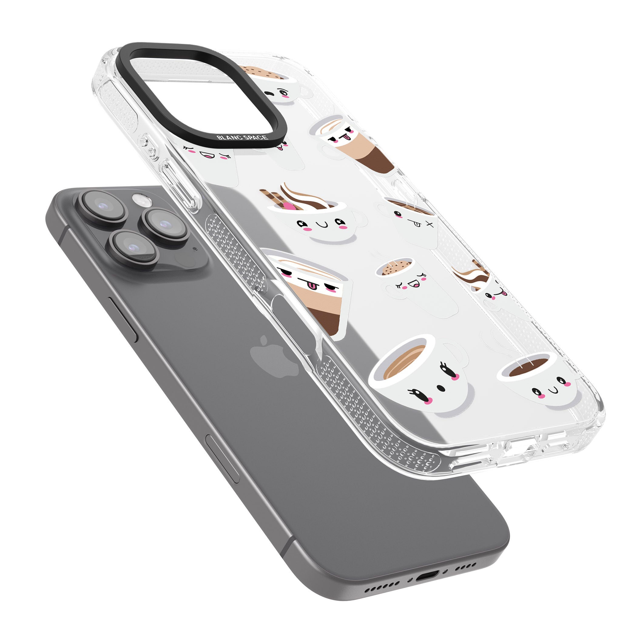Coffee Faces iPhone 16 Pro Max / 16 Pro Clear Case Impact Air - Blanc Space