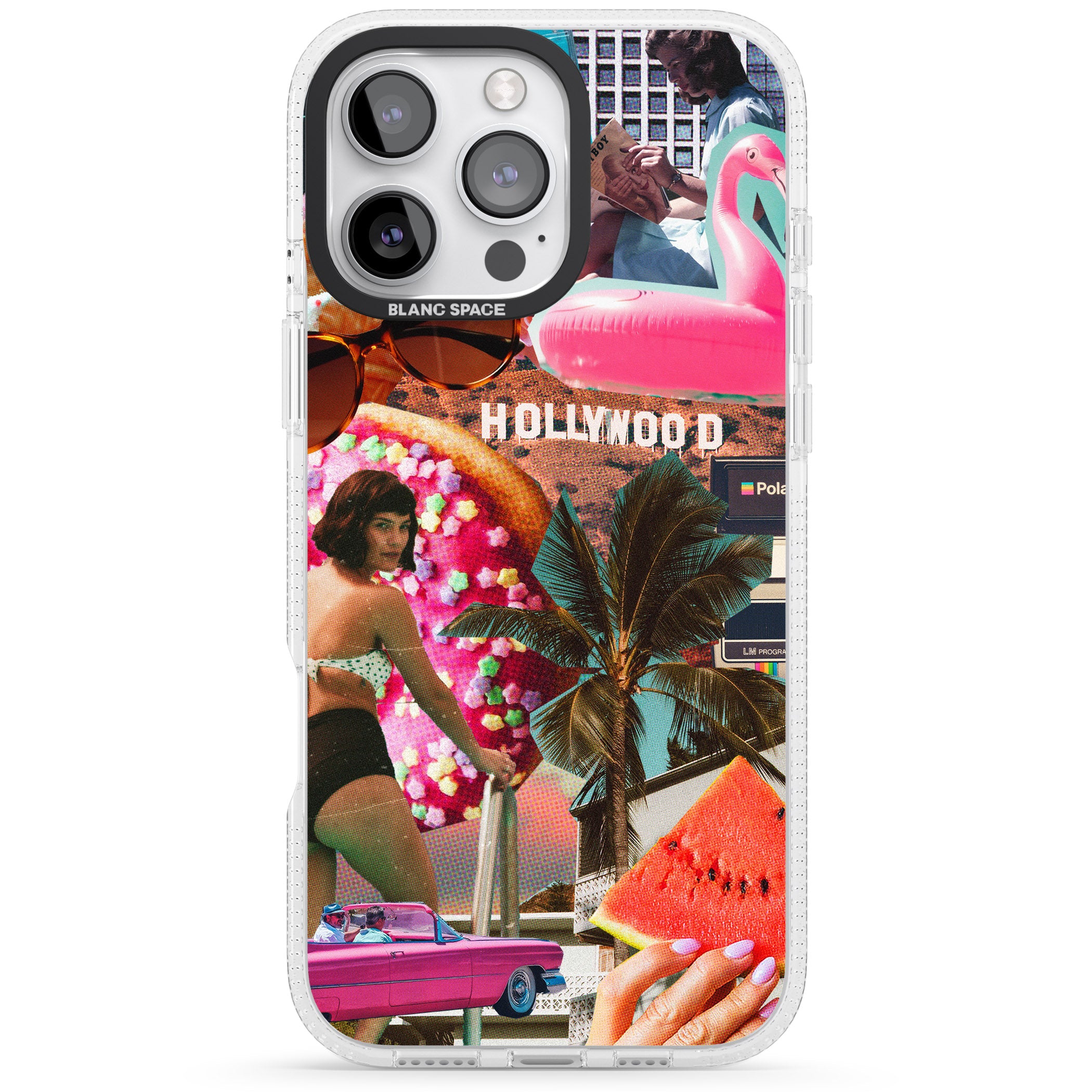 Vintage Collage: Hollywood Mix iPhone 16 Pro Max / 16 Pro Clear Case Impact Air - Blanc Space