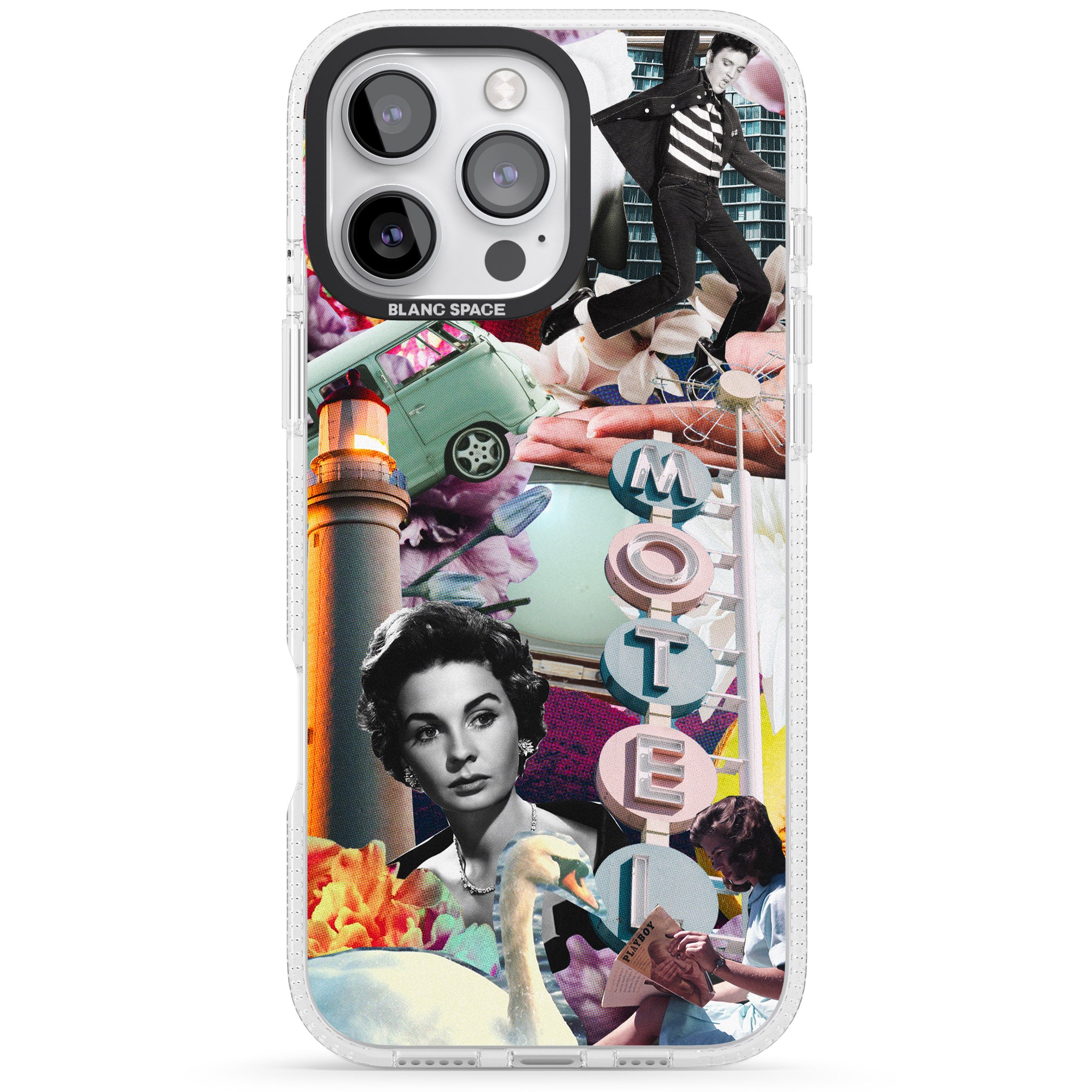 Vintage Collage: Retro Motel iPhone 16 Pro Max / 16 Pro Clear Case Impact Air - Blanc Space