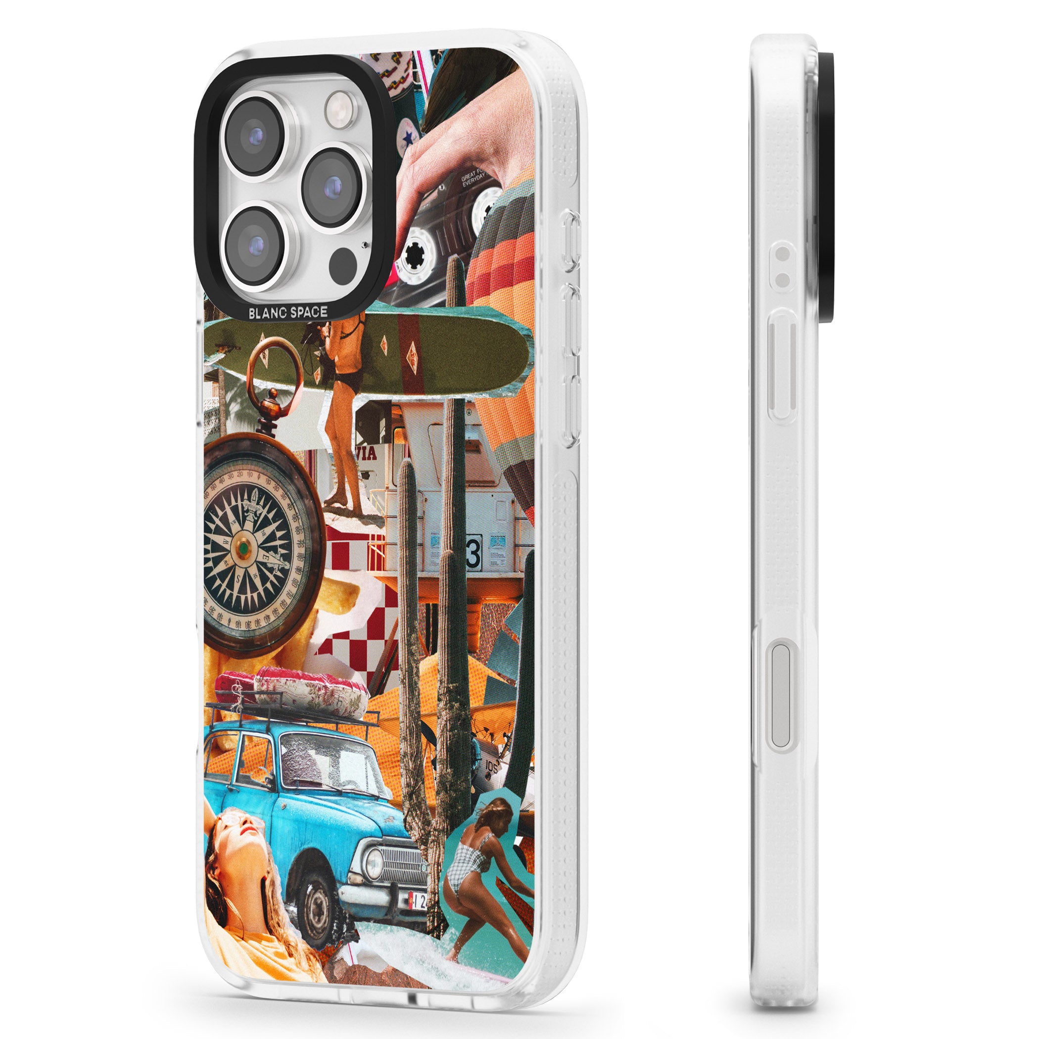 Vintage Collage: Road Trip iPhone 16 Pro Max / 16 Pro Clear Case Impact Air - Blanc Space