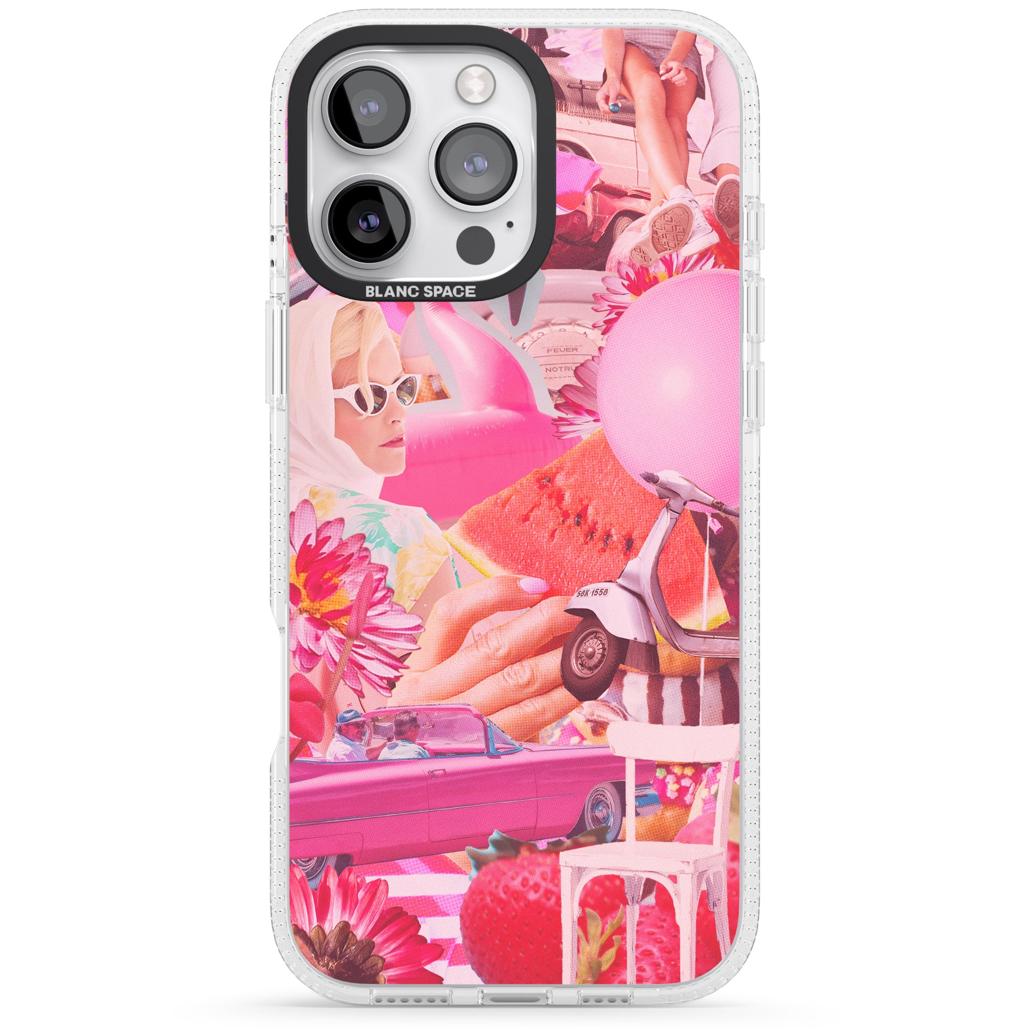 Vintage Collage: Pink Glamour iPhone 16 Pro Max / 16 Pro Clear Case Impact Air - Blanc Space