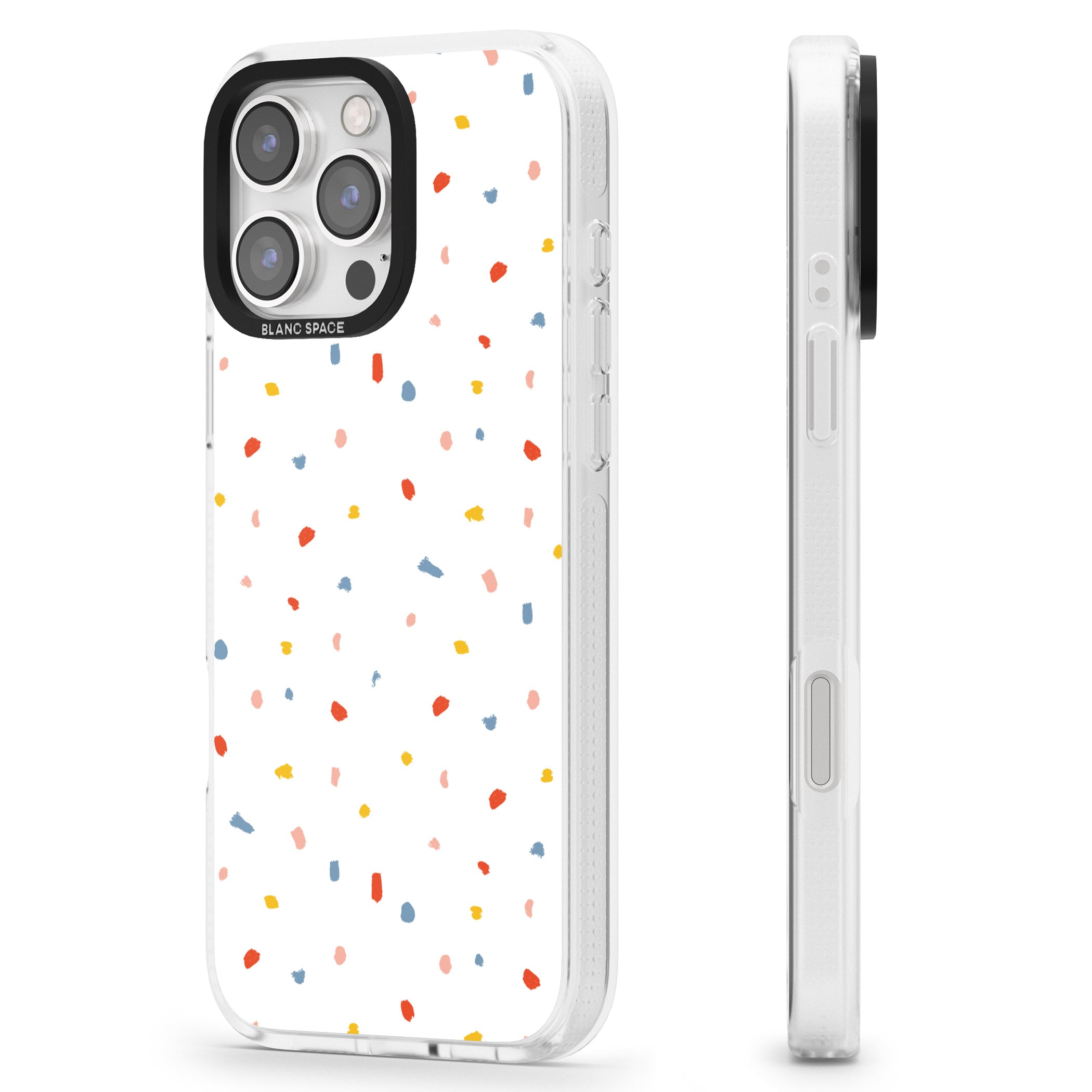 Confetti Print on Solid White iPhone 16 Pro Max / 16 Pro Clear Case Impact Air - Blanc Space