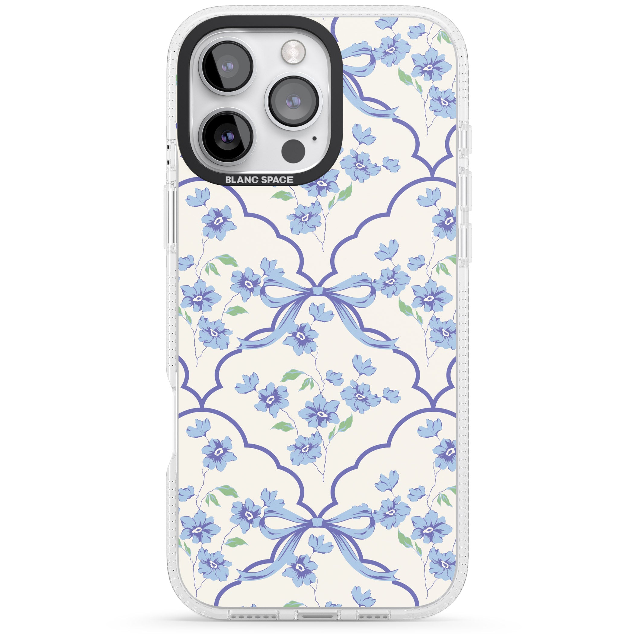 Blue Cottage Floral iPhone 16 Pro Max / 16 Pro Clear Case Impact Air - Blanc Space