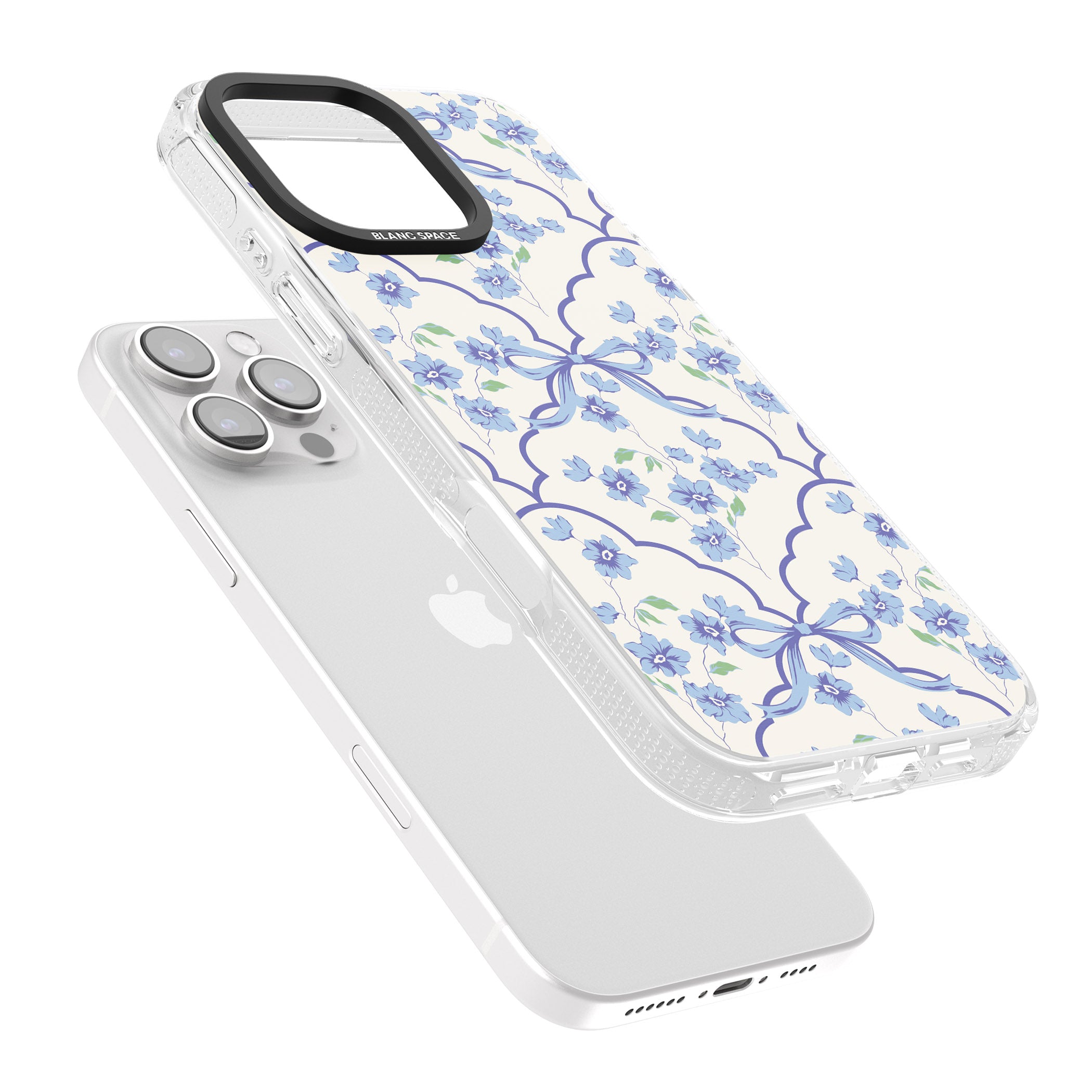 Blue Cottage Floral iPhone 16 Pro Max / 16 Pro Clear Case Impact Air - Blanc Space