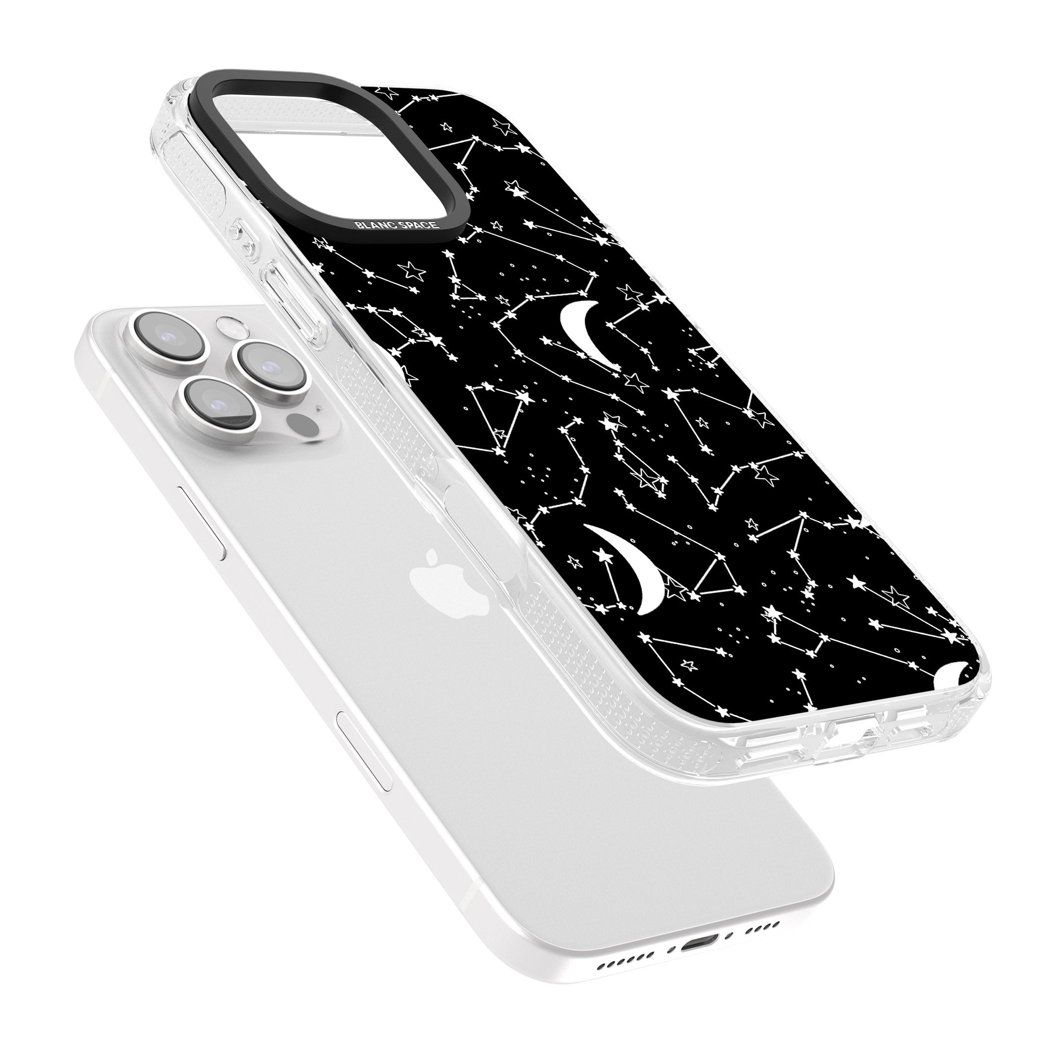 White Stars Constellations on Black iPhone 16 Pro Max / 16 Pro Clear Case Impact Air - Blanc Space