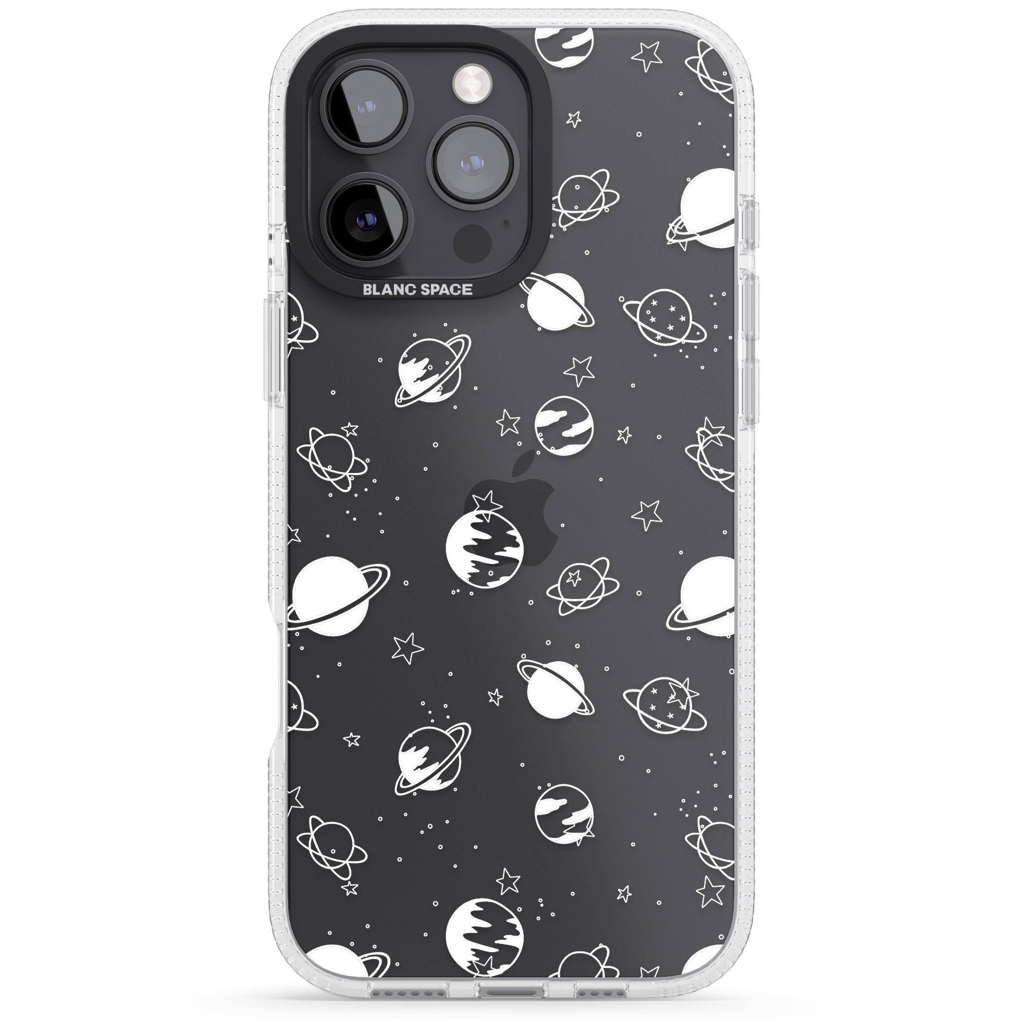 White Planets on Clear iPhone 16 Pro Max / 16 Pro Clear Case Impact Air - Blanc Space