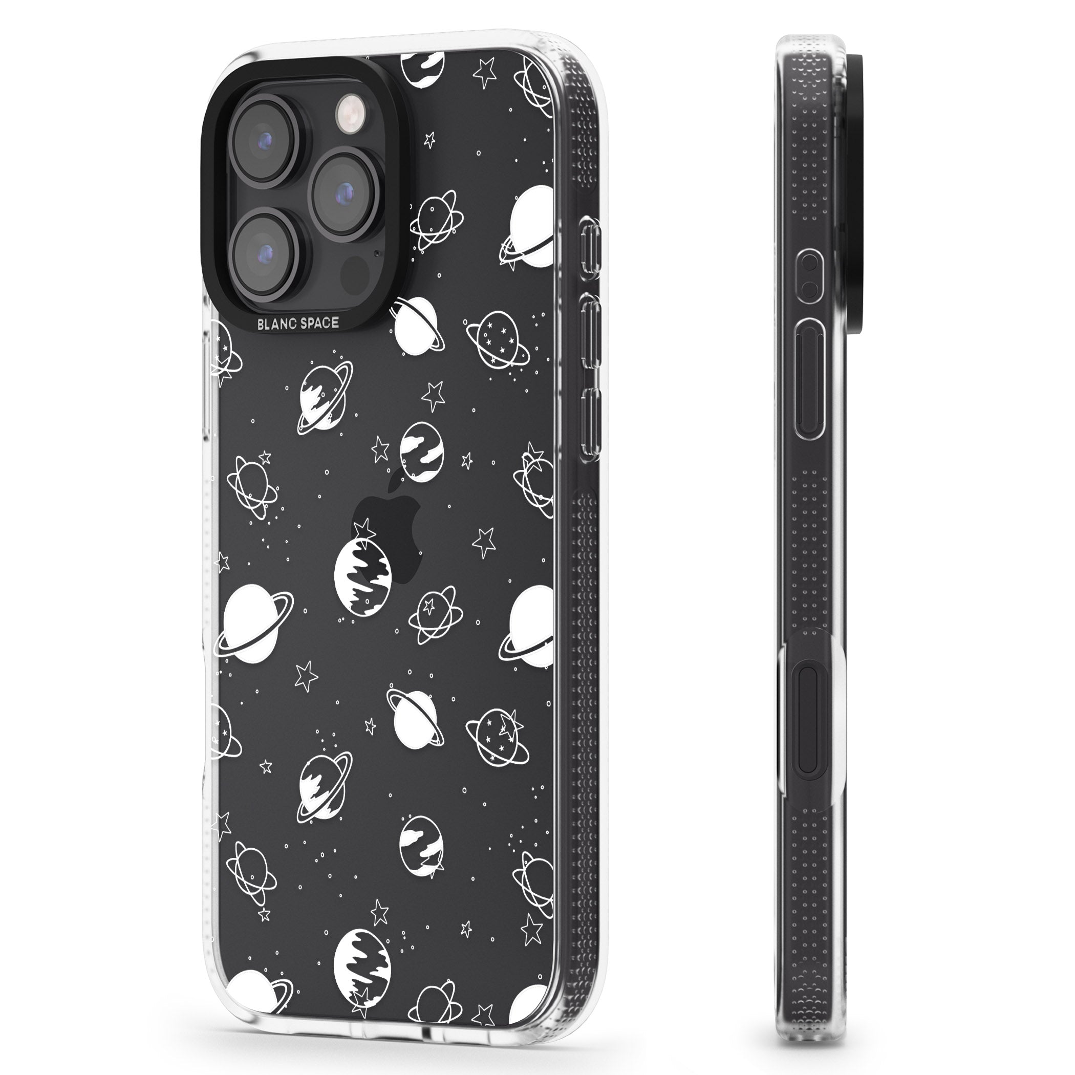 White Planets on Clear iPhone 16 Pro Max / 16 Pro Clear Case Impact Air - Blanc Space
