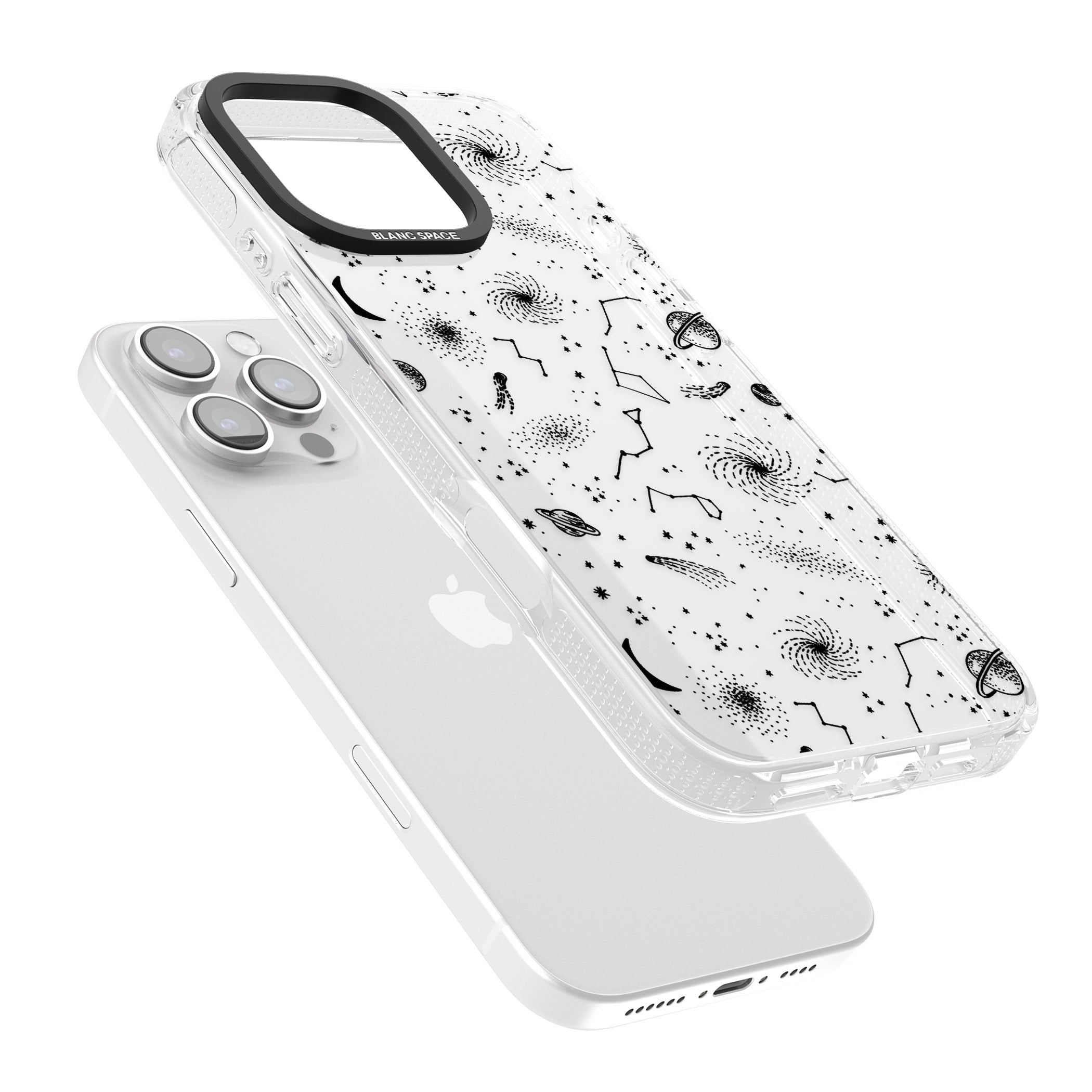 Mixed Galaxy Pattern iPhone 16 Pro Max / 16 Pro Clear Case Impact Air - Blanc Space