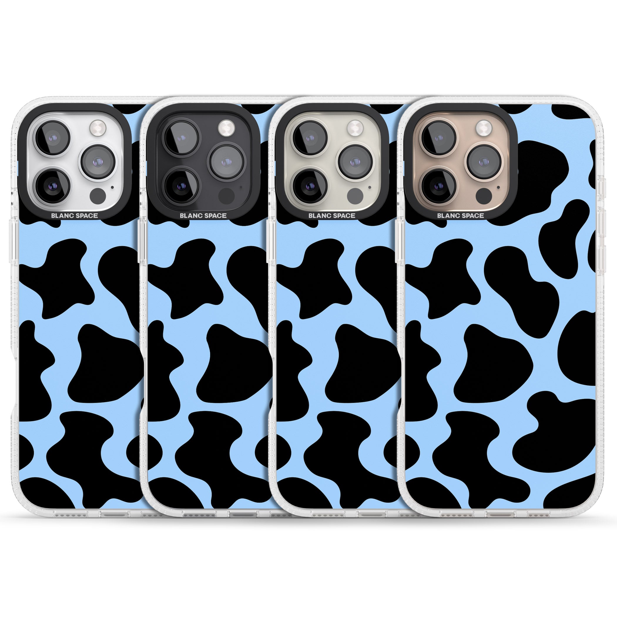 Blue and Black Cow Print iPhone 16 Pro Max / 16 Pro Clear Case Impact Air - Blanc Space