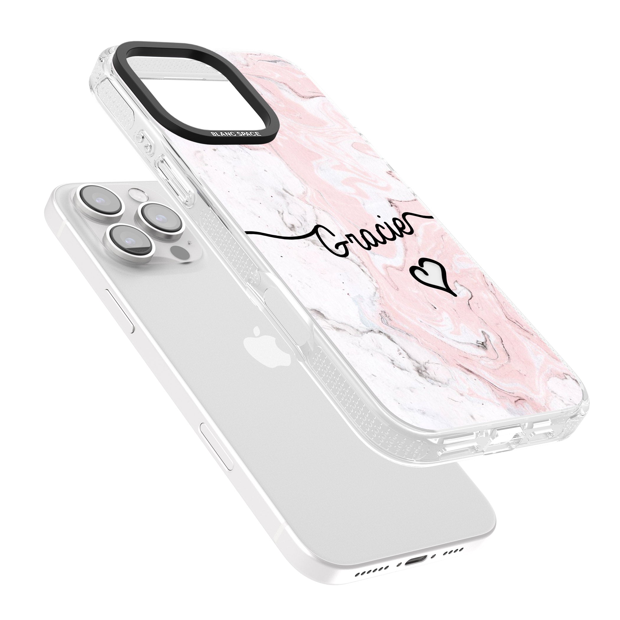 Pink Marble iPhone 16 Pro Max / 16 Pro Clear Case Impact Air - Blanc Space