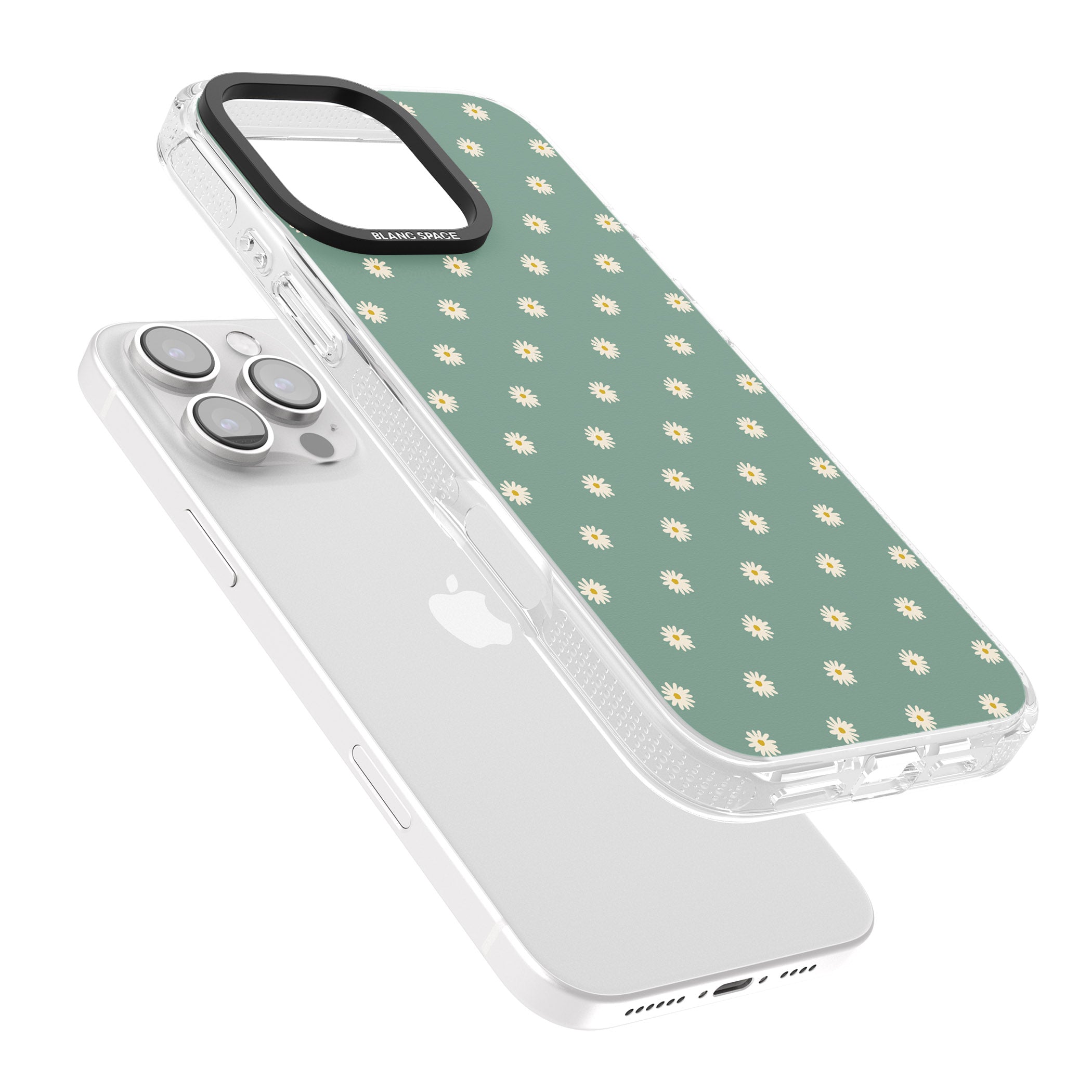 Daisy Pattern Teal Cute Floral iPhone 16 Pro Max / 16 Pro Clear Case Impact Air - Blanc Space