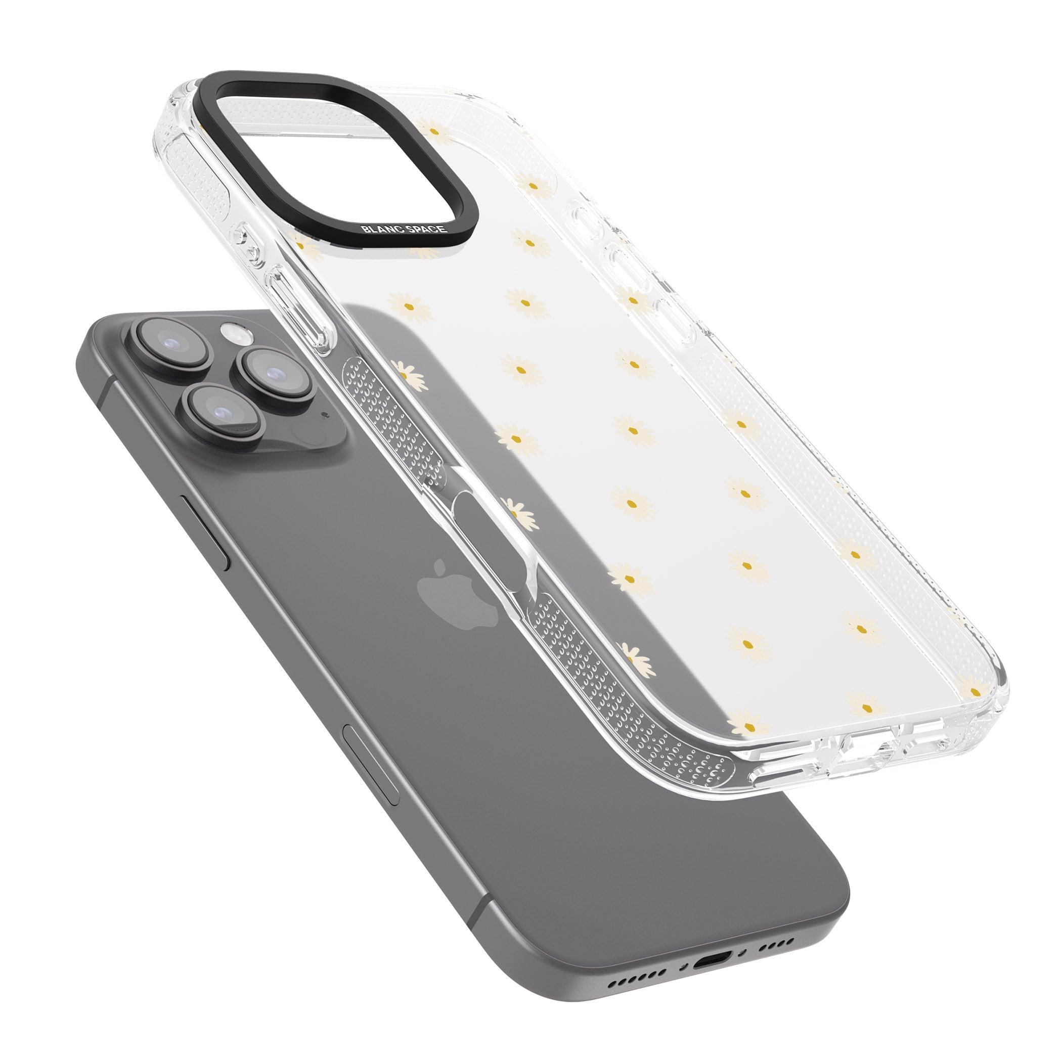 Daisy Pattern Transparent Cute Floral iPhone 16 Pro Max / 16 Pro Clear Case Impact Air - Blanc Space