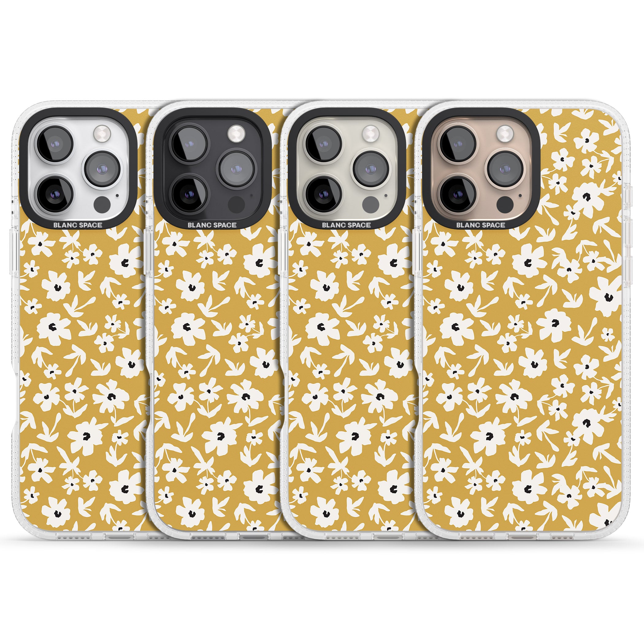 Floral Print on Mustard Cute Floral iPhone 16 Pro Max / 16 Pro Clear Case Impact Air - Blanc Space