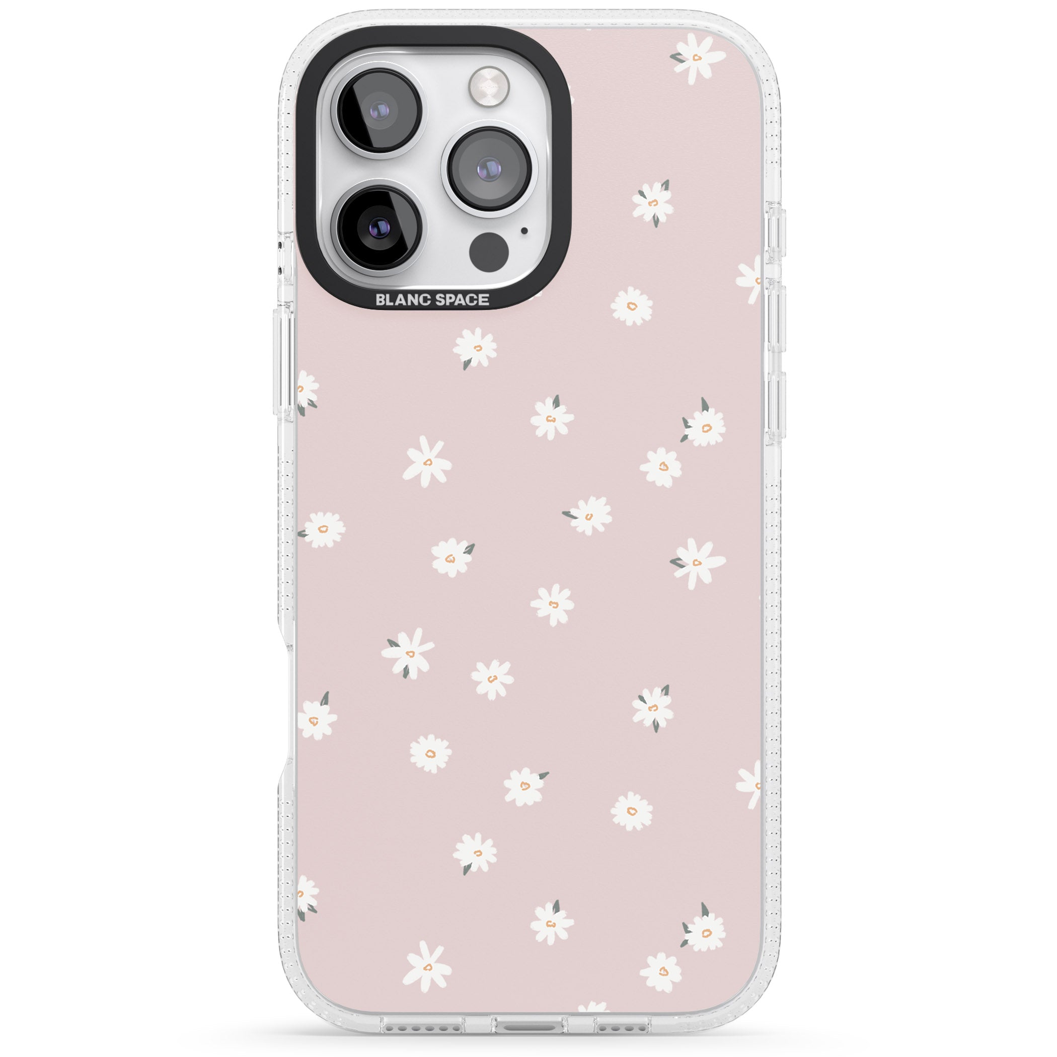 Painted Daises on Pink iPhone 16 Pro Max / 16 Pro Clear Case Impact Air - Blanc Space